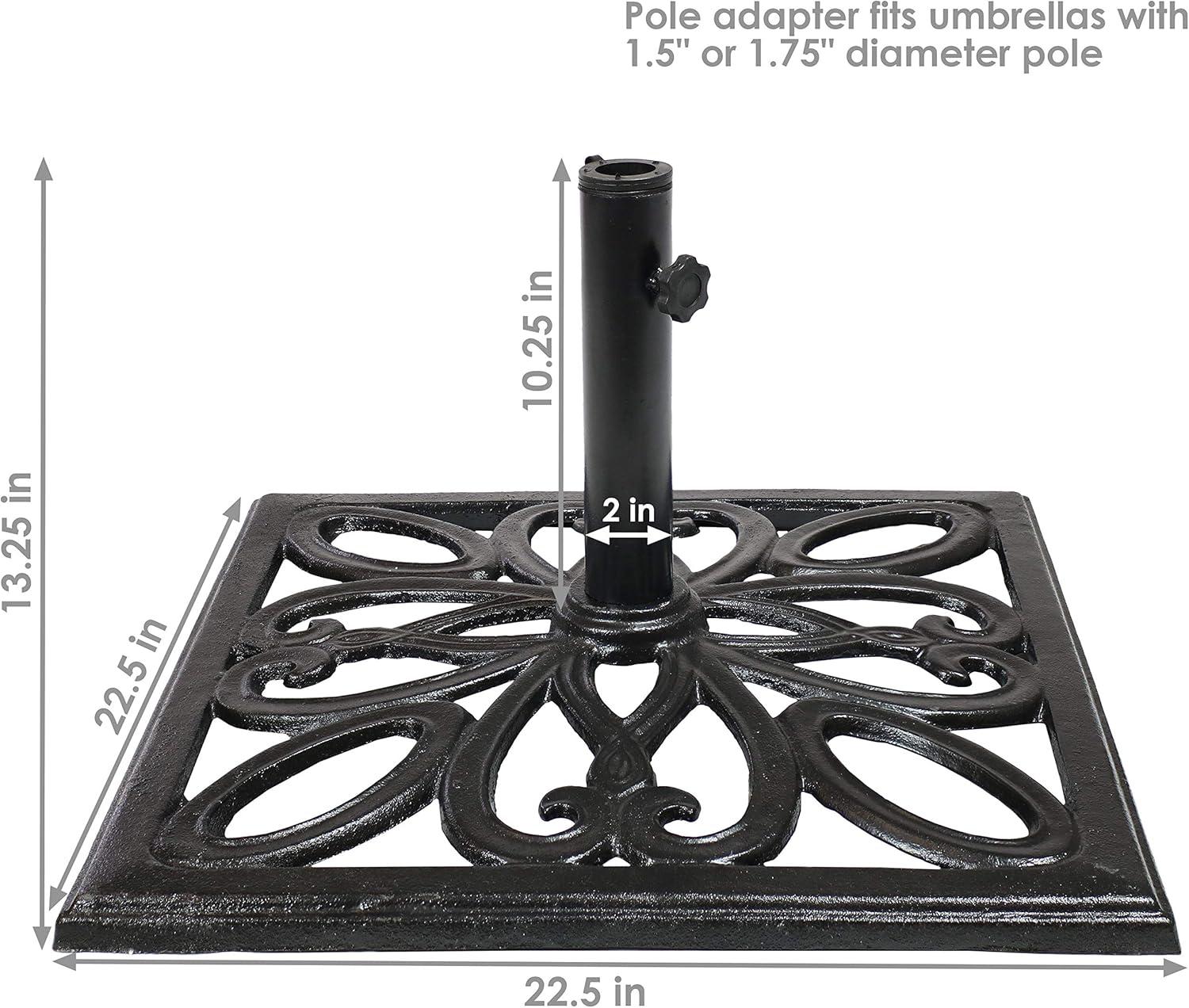 image:imageSunnydaze 52lb Cast Iron Patio Umbrella Base HeavyDuty Square Metal Outdoor Market Umbrella Stand for Outside 22Inch Black Imperial GeometricBlack