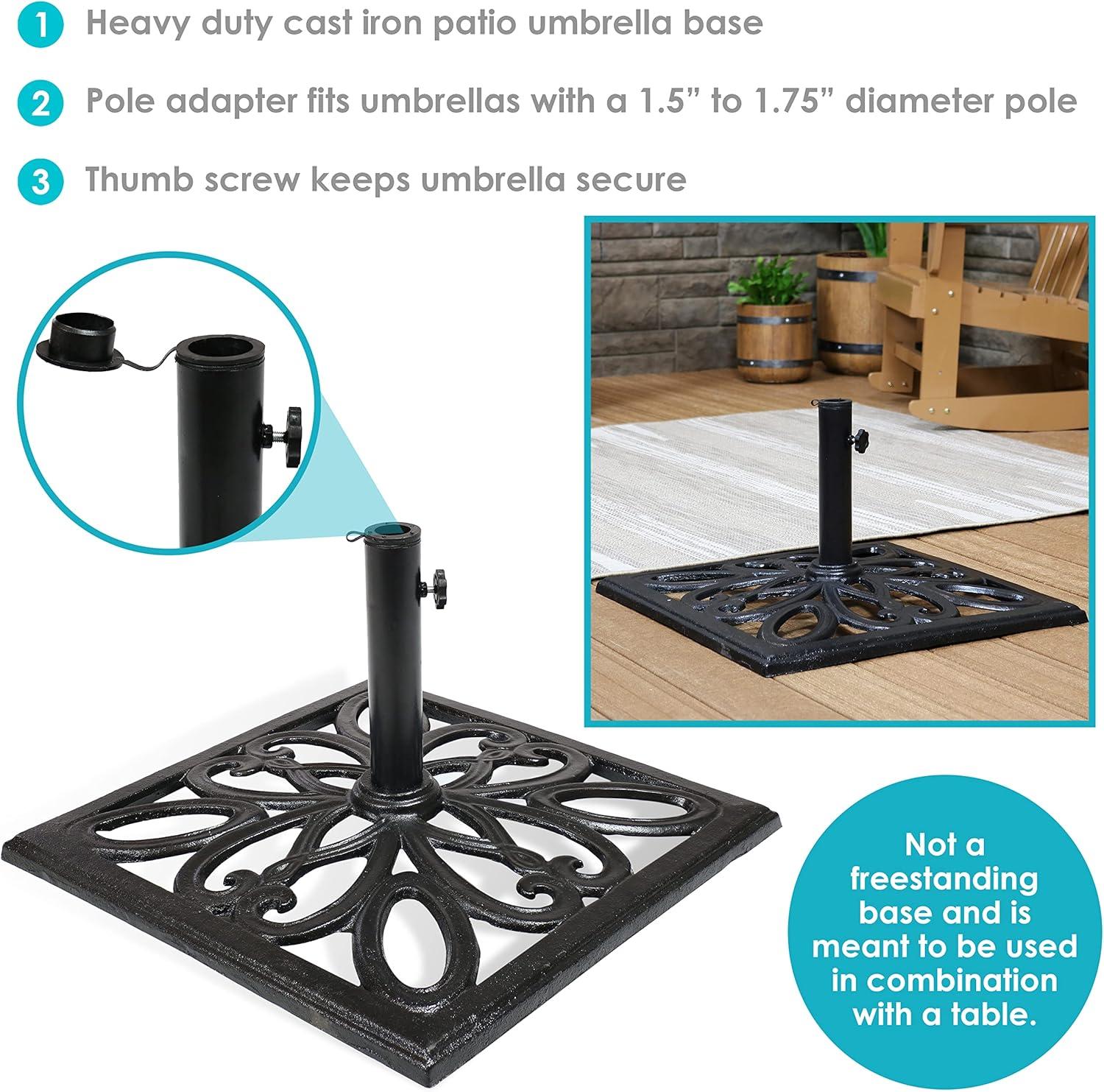 image:imageSunnydaze 52lb Cast Iron Patio Umbrella Base HeavyDuty Square Metal Outdoor Market Umbrella Stand for Outside 22Inch Black Imperial GeometricBlack