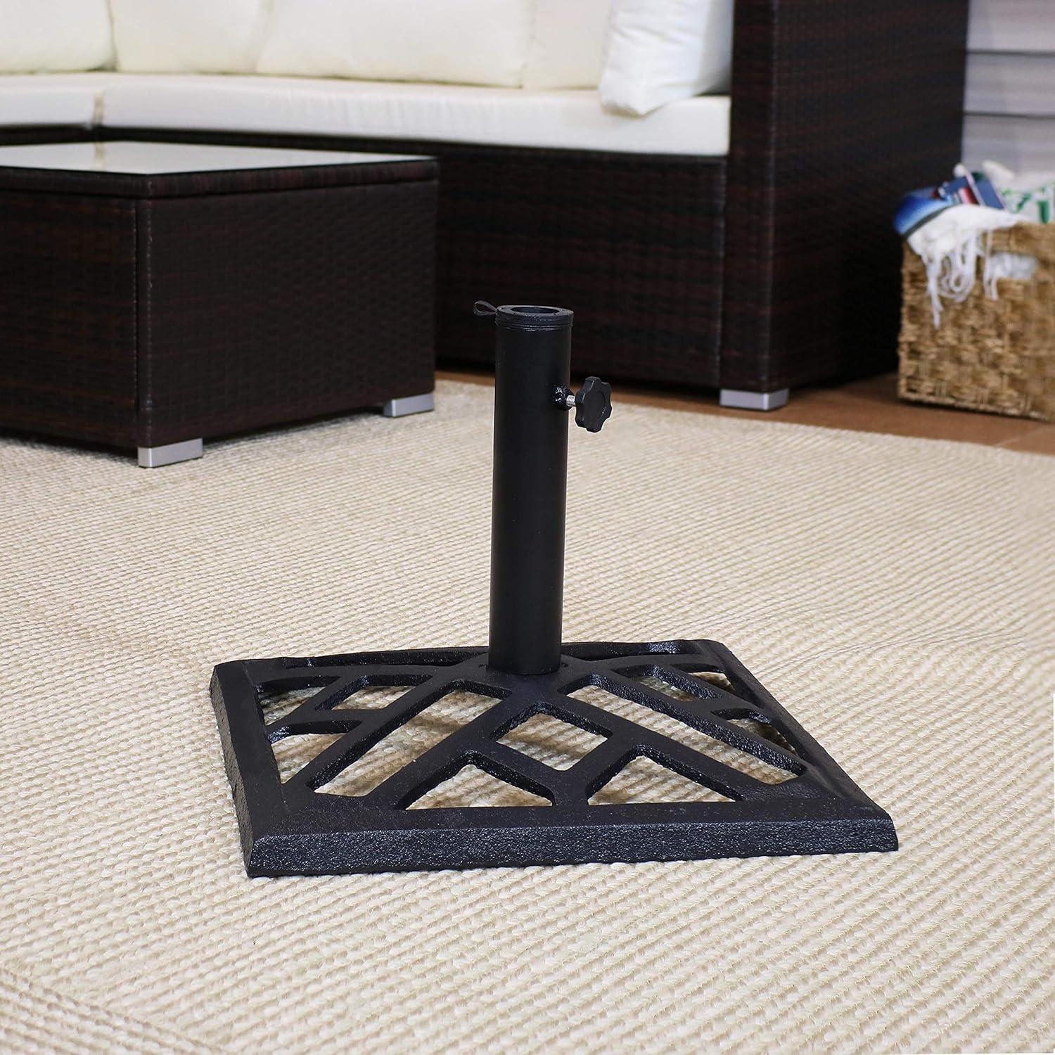 image:imageSunnydaze 52lb Cast Iron Patio Umbrella Base HeavyDuty Square Metal Outdoor Market Umbrella Stand for Outside 22Inch Black Imperial GeometricBlack