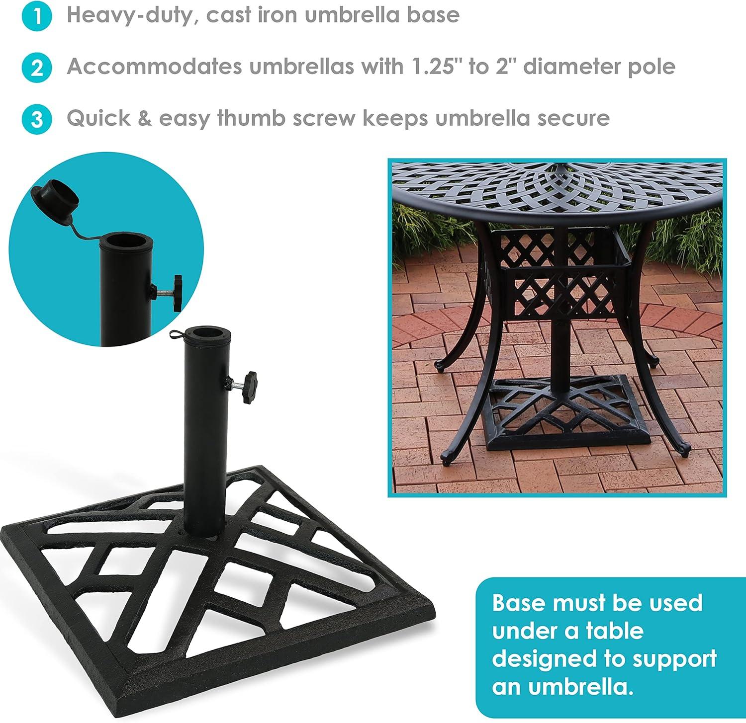 image:imageSunnydaze 52lb Cast Iron Patio Umbrella Base HeavyDuty Square Metal Outdoor Market Umbrella Stand for Outside 22Inch Black Imperial GeometricBlack
