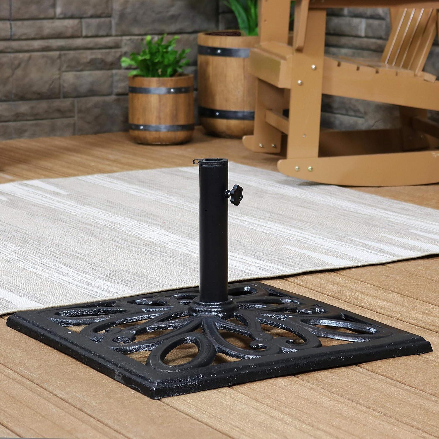 image:imageSunnydaze 52lb Cast Iron Patio Umbrella Base HeavyDuty Square Metal Outdoor Market Umbrella Stand for Outside 22Inch Black Imperial GeometricBlack