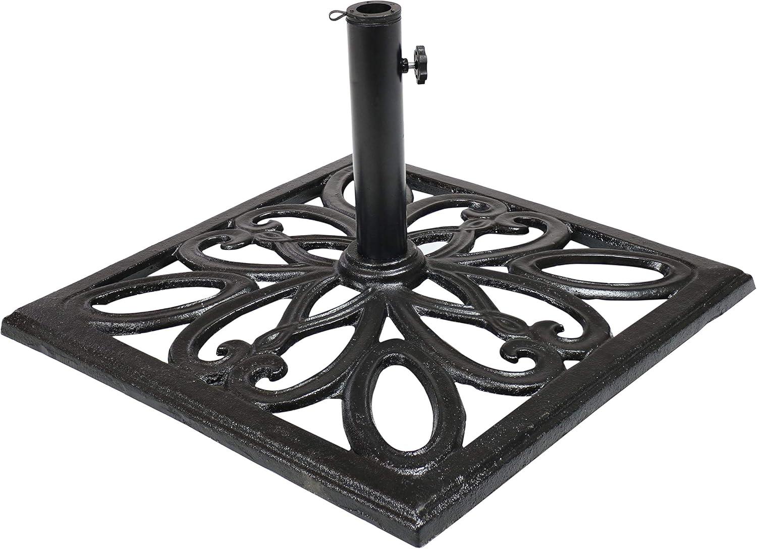 image:imageSunnydaze 52lb Cast Iron Patio Umbrella Base HeavyDuty Square Metal Outdoor Market Umbrella Stand for Outside 22Inch Black Imperial GeometricBlack