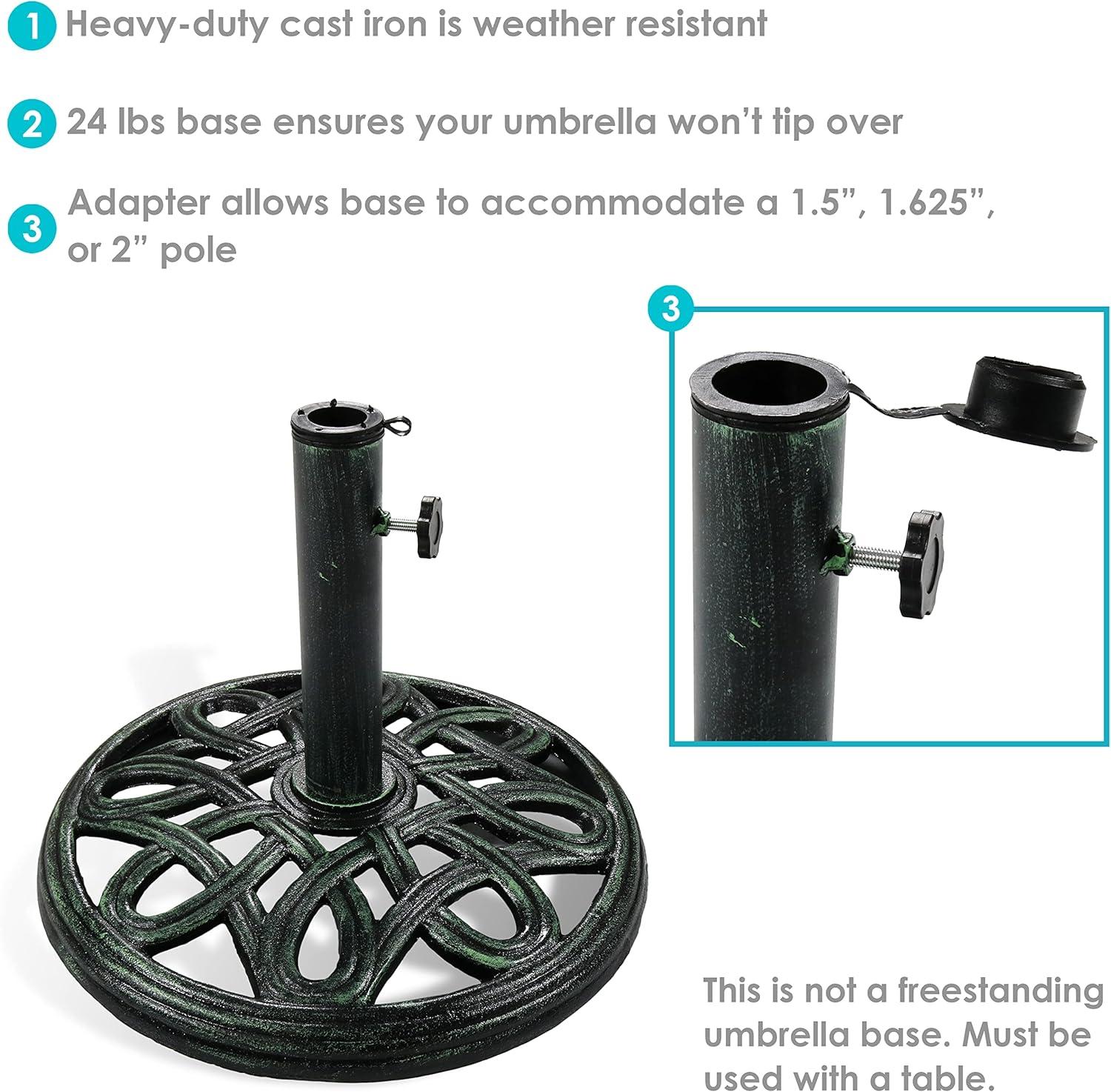 image:imageSunnydaze 52lb Cast Iron Patio Umbrella Base HeavyDuty Square Metal Outdoor Market Umbrella Stand for Outside 22Inch Black Imperial GeometricGreen