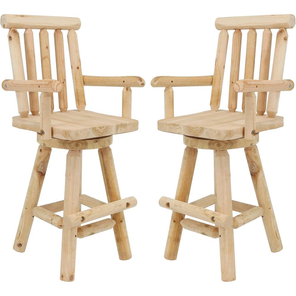 image:imageSunnydaze Rustic Outdoor Barstool  Log Cabin Style Bar Height Stool  Unfinished Wood Construction  4Foot  Set of 22
