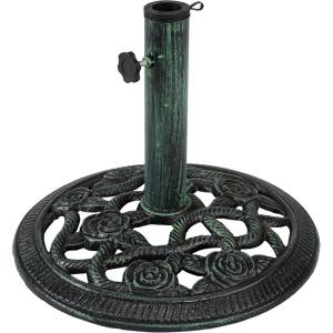 Sunnydaze 52lb Cast Iron Patio Umbrella Base – Heavy-Duty Square Metal Outdoor Market Umbrella Stand for Outside – 22-Inch – Black – Imperial Geometric(Green)