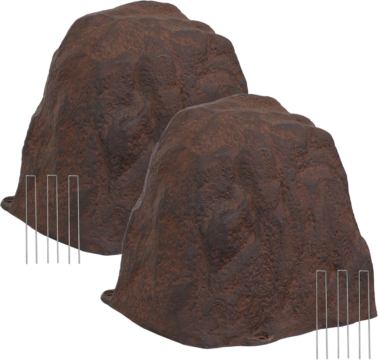 image:imageSunnydaze 35 H Polyresin Faux Landscape Rock Cover Lightweight Fake Rock Well Pump Cover for Outside Brown 2PackBrown