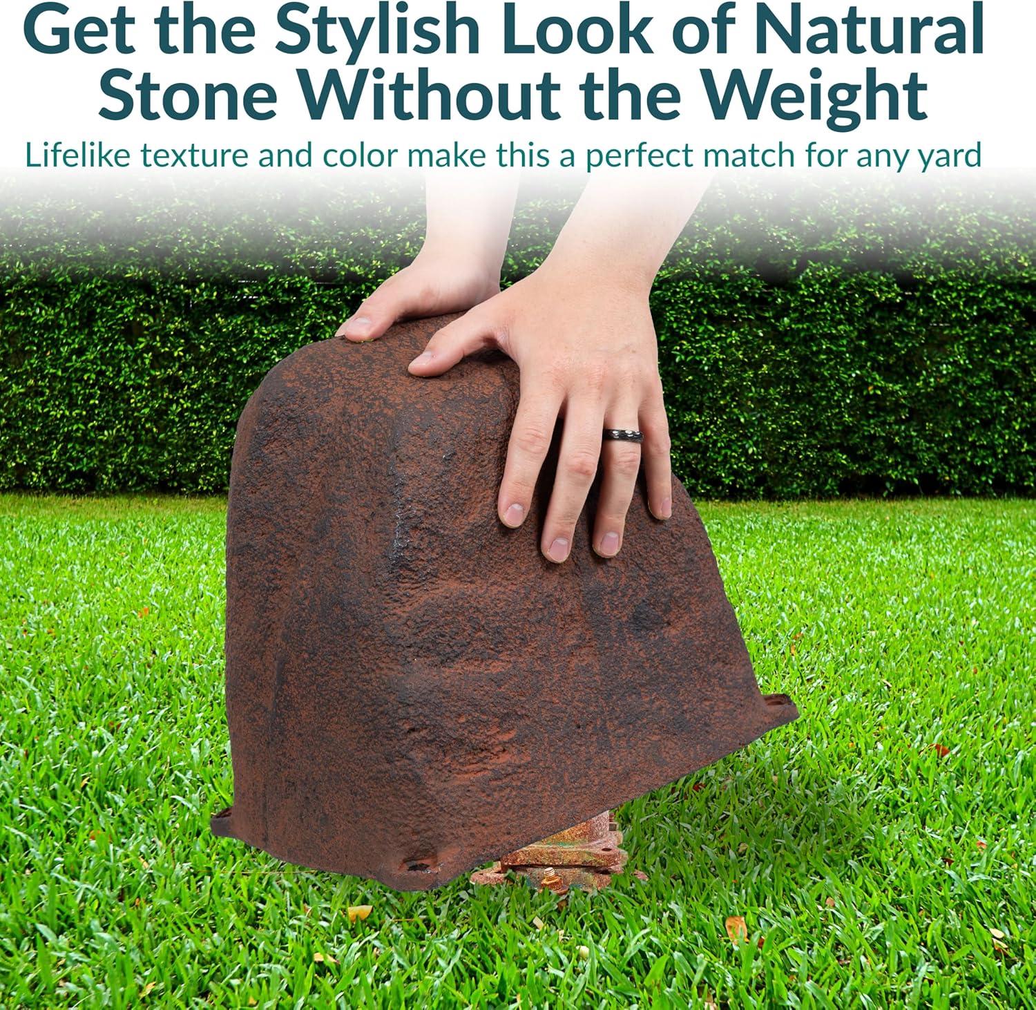 image:imageSunnydaze 35 H Polyresin Faux Landscape Rock Cover Lightweight Fake Rock Well Pump Cover for Outside Brown 2PackBrown