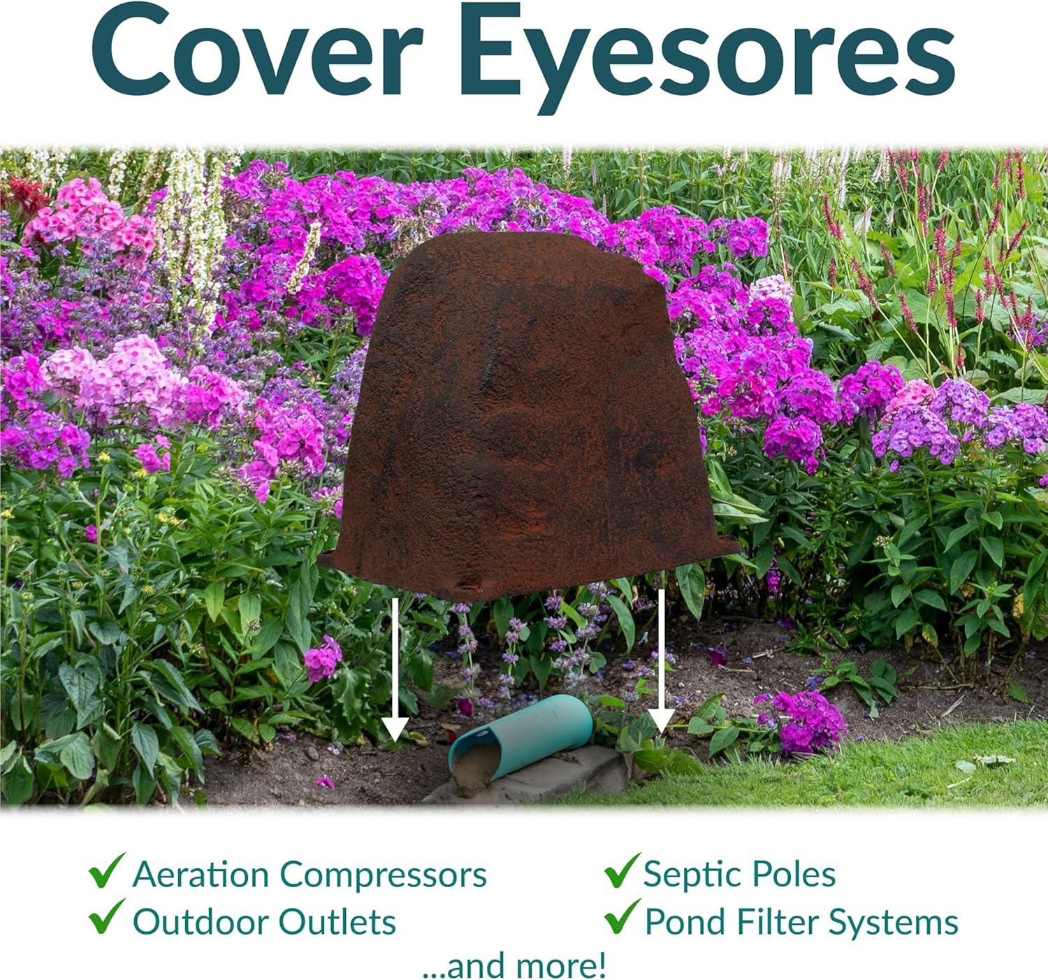 image:imageSunnydaze 35 H Polyresin Faux Landscape Rock Cover Lightweight Fake Rock Well Pump Cover for Outside Brown 2PackBrown