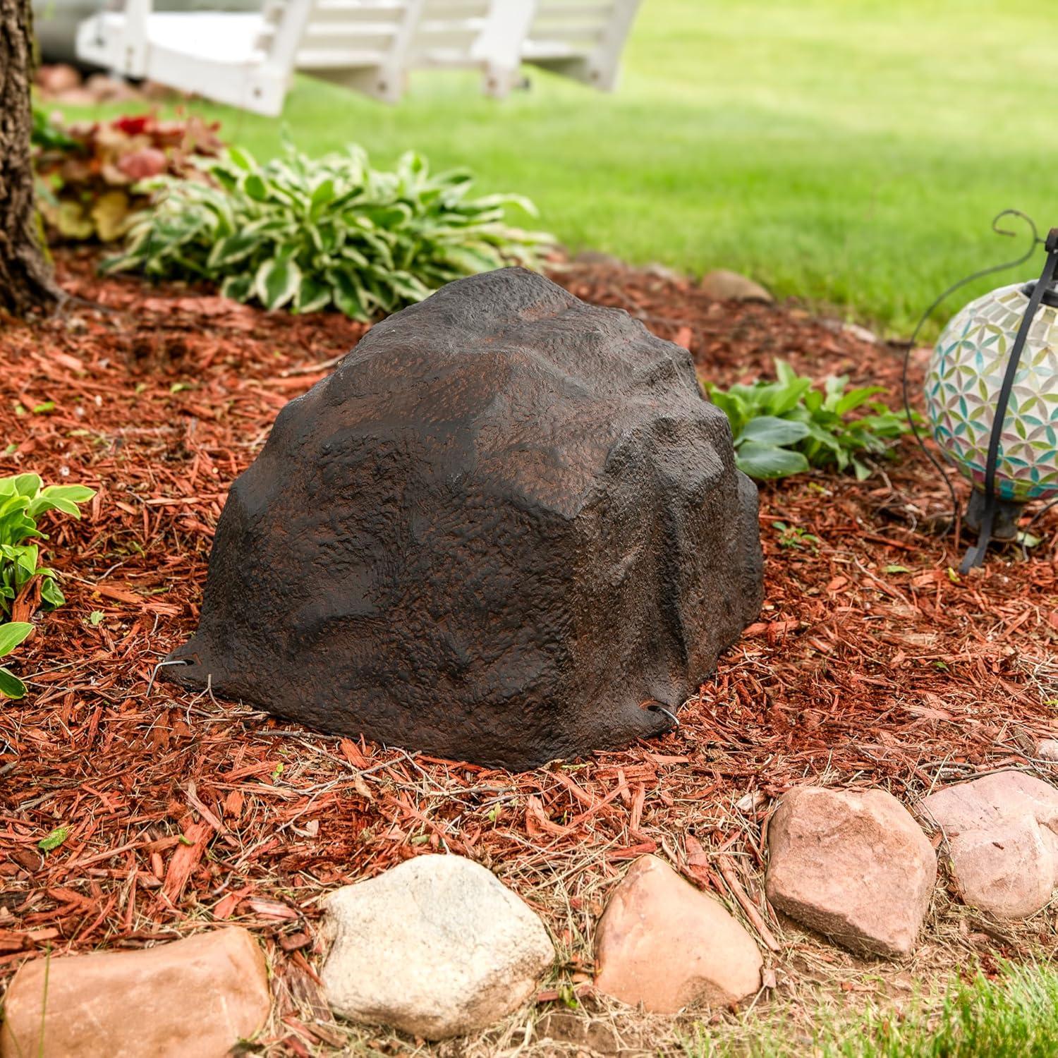 image:imageSunnydaze 35 H Polyresin Faux Landscape Rock Cover Lightweight Fake Rock Well Pump Cover for Outside Brown 2PackBrown