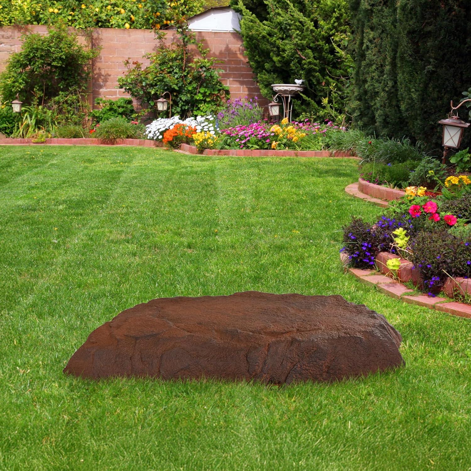 image:imageSunnydaze 35 H Polyresin Faux Landscape Rock Cover Lightweight Fake Rock Well Pump Cover for Outside Brown 2PackBrown