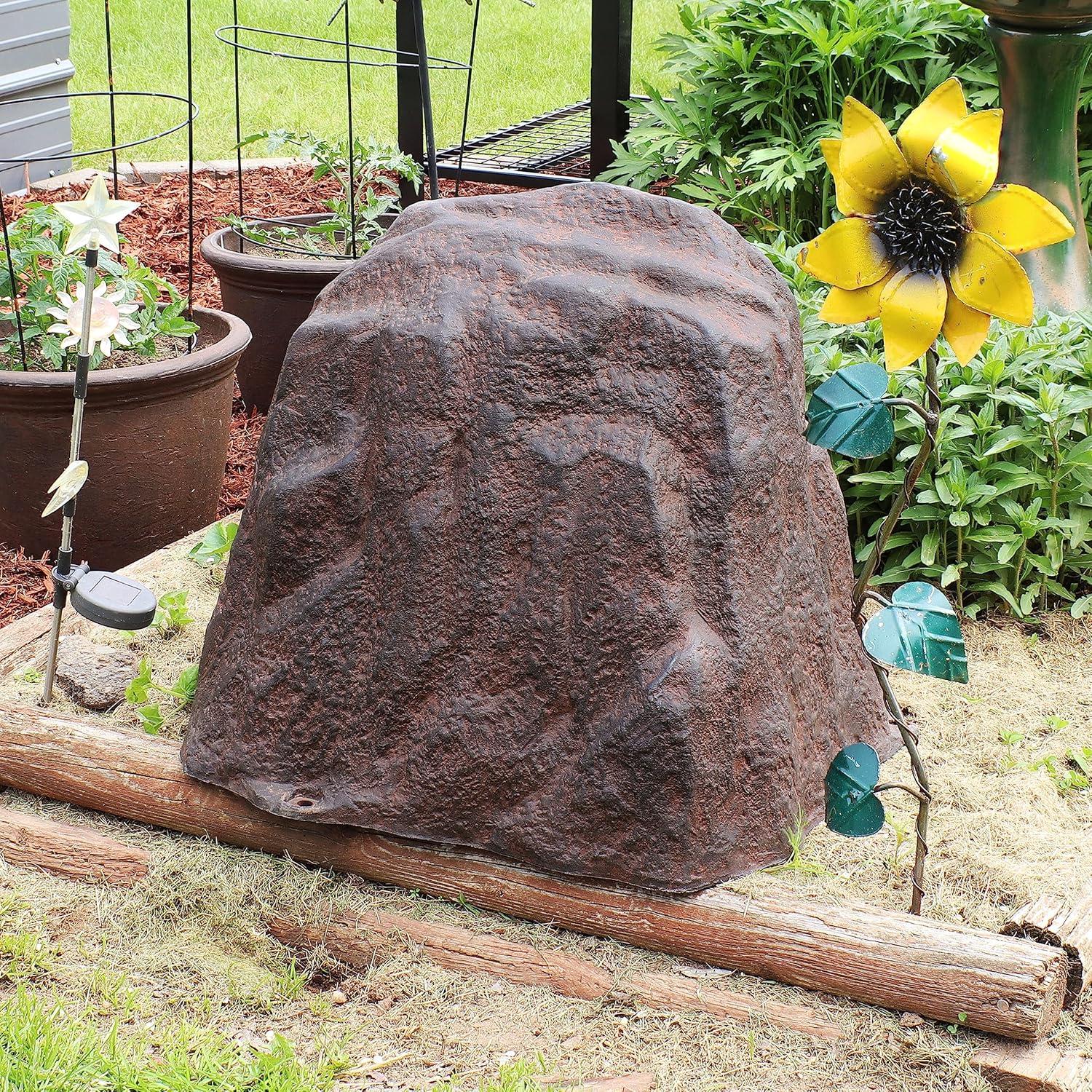 image:imageSunnydaze 35 H Polyresin Faux Landscape Rock Cover Lightweight Fake Rock Well Pump Cover for Outside Brown 2PackBrown