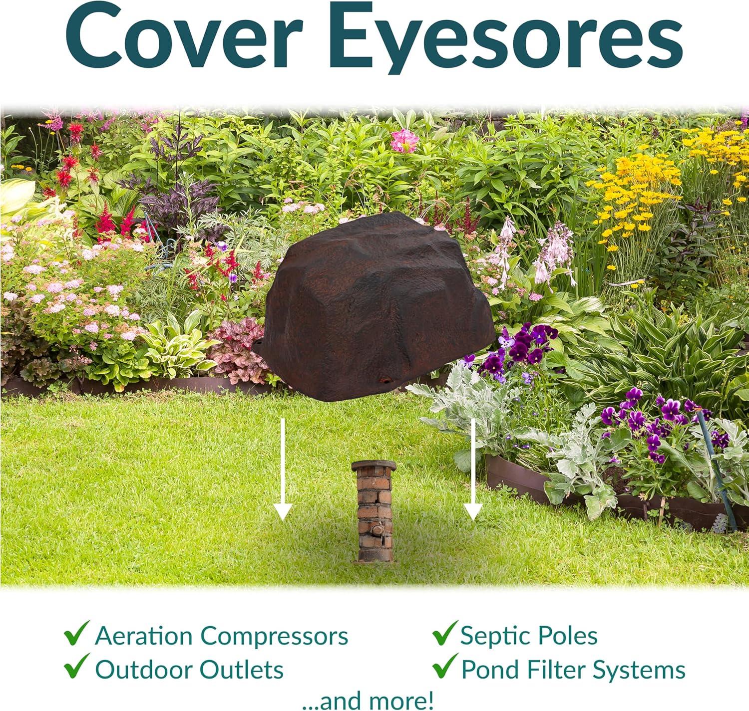 image:imageSunnydaze 35 H Polyresin Faux Landscape Rock Cover Lightweight Fake Rock Well Pump Cover for Outside Brown 2PackBrown