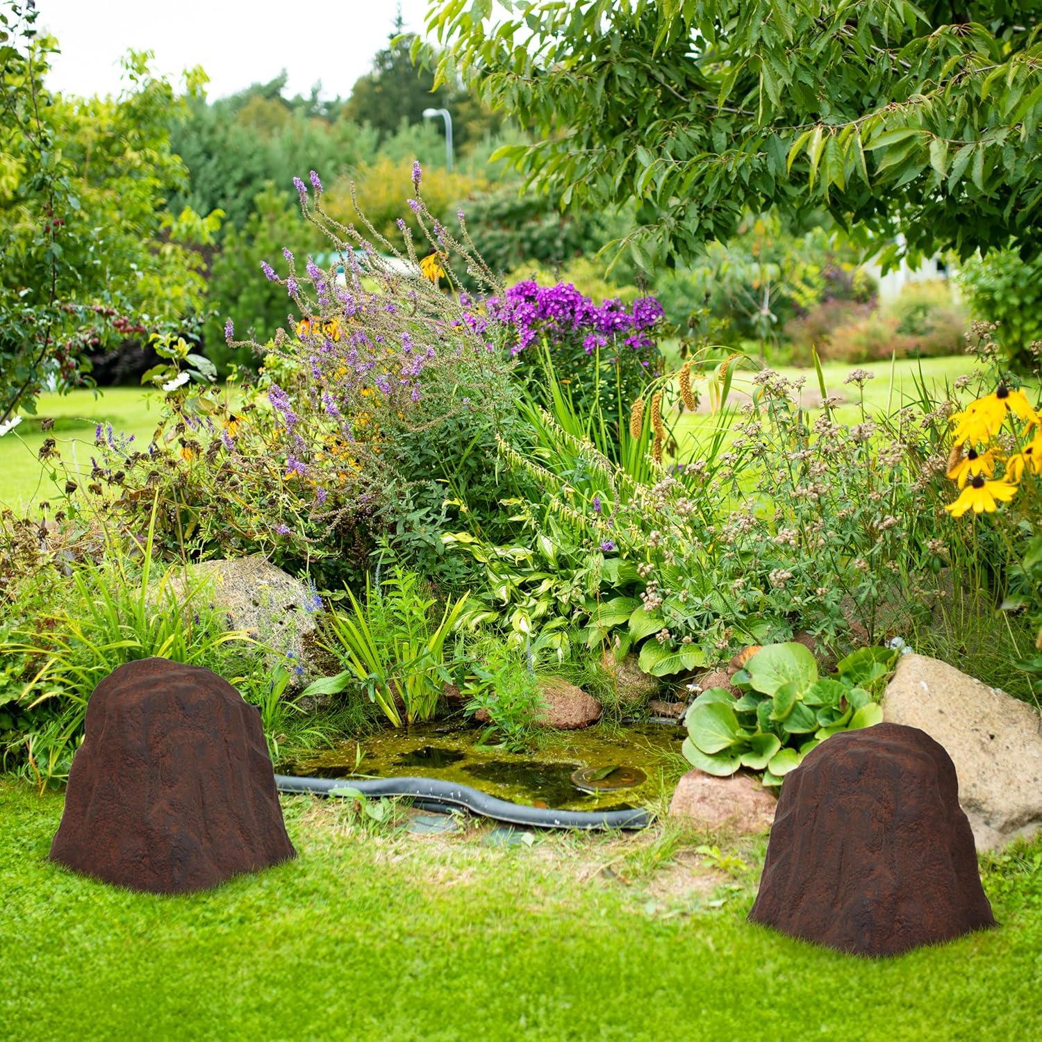 image:imageSunnydaze 35 H Polyresin Faux Landscape Rock Cover Lightweight Fake Rock Well Pump Cover for Outside Brown 2PackBrown