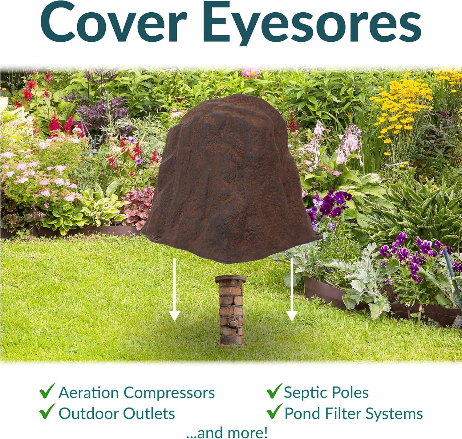 image:imageSunnydaze 35 H Polyresin Faux Landscape Rock Cover Lightweight Fake Rock Well Pump Cover for Outside Brown 2PackBrown
