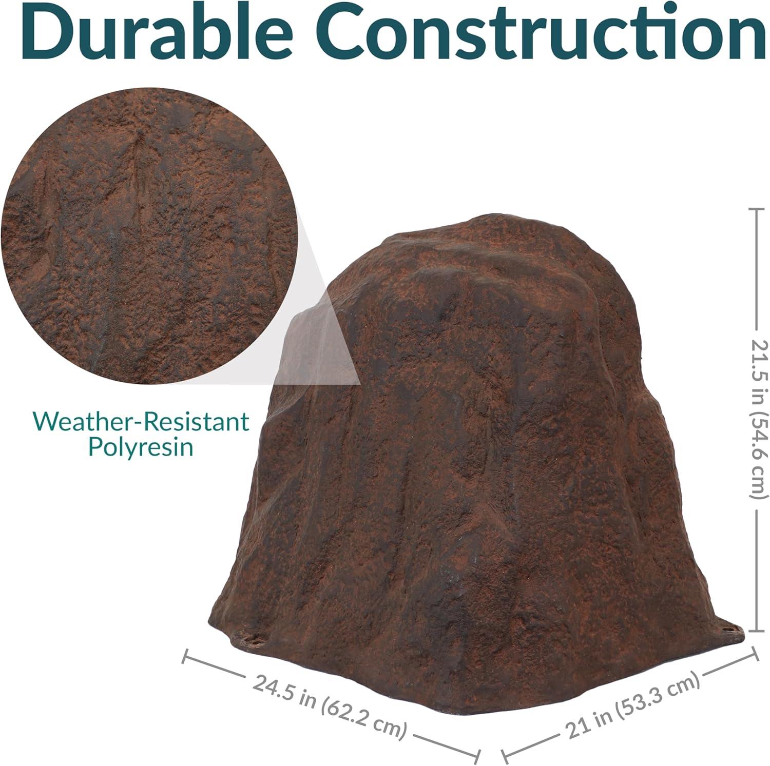 image:imageSunnydaze 35 H Polyresin Faux Landscape Rock Cover Lightweight Fake Rock Well Pump Cover for Outside Brown 2PackBrown