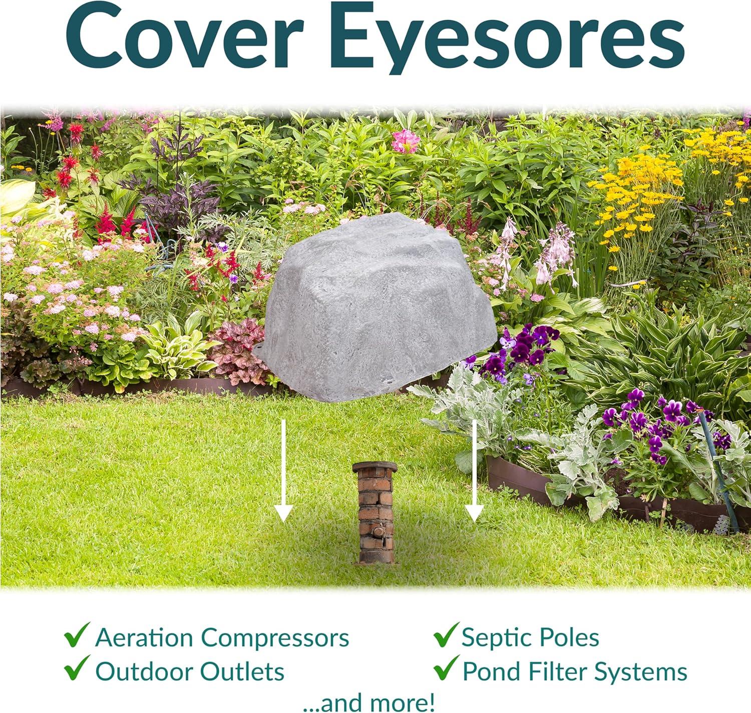 image:imageSunnydaze 35 H Polyresin Faux Landscape Rock Cover Lightweight Fake Rock Well Pump Cover for Outside Brown 2PackGray