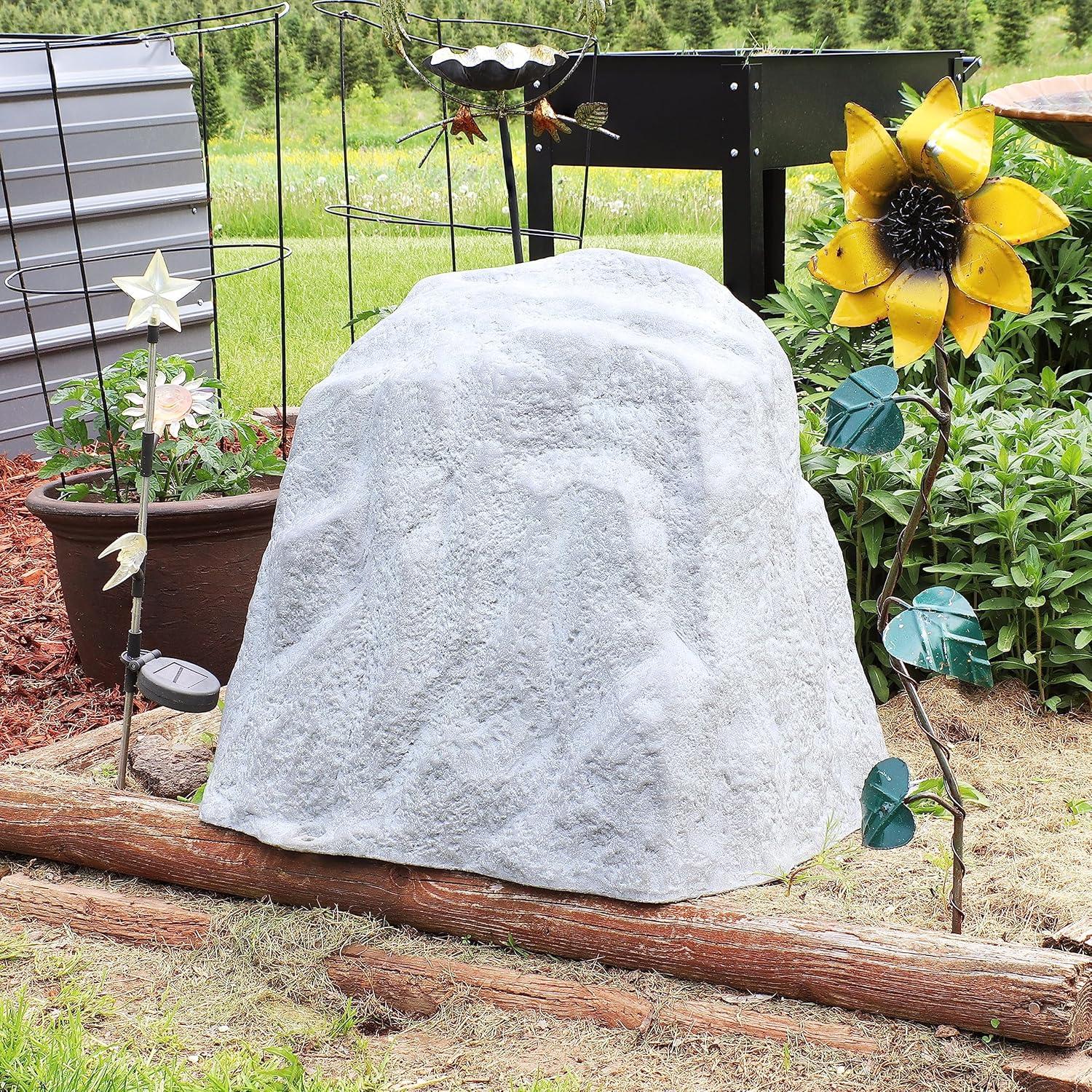 image:imageSunnydaze 35 H Polyresin Faux Landscape Rock Cover Lightweight Fake Rock Well Pump Cover for Outside Brown 2PackGray