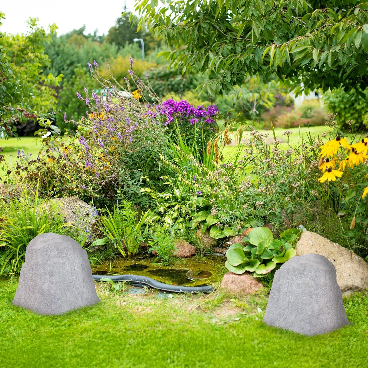 image:imageSunnydaze 35 H Polyresin Faux Landscape Rock Cover Lightweight Fake Rock Well Pump Cover for Outside Brown 2PackGray
