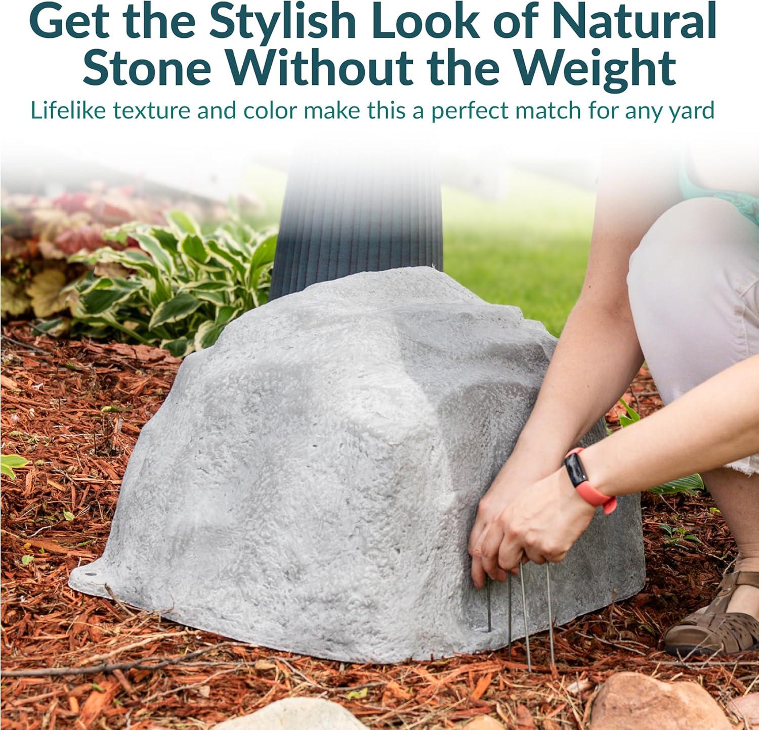 image:imageSunnydaze 35 H Polyresin Faux Landscape Rock Cover Lightweight Fake Rock Well Pump Cover for Outside Brown 2PackGray