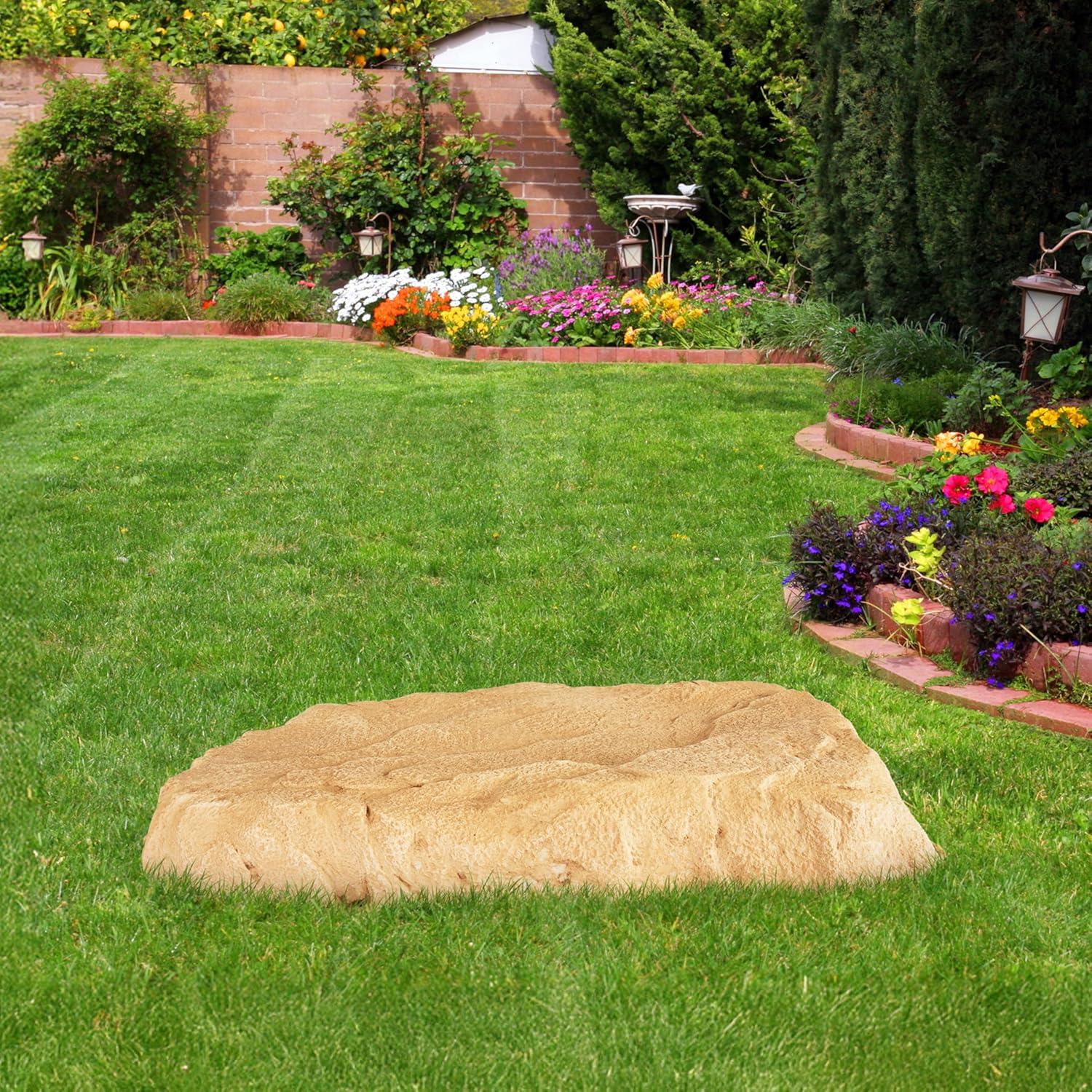 image:imageSunnydaze 35 H Polyresin Faux Landscape Rock Cover Lightweight Fake Rock Well Pump Cover for Outside Brown 2PackSand