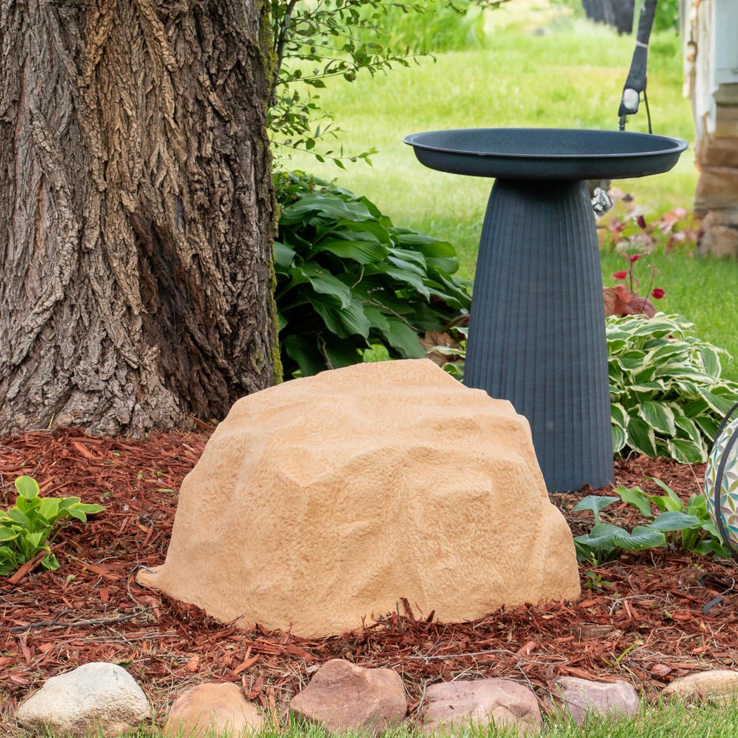 image:imageSunnydaze 35 H Polyresin Faux Landscape Rock Cover Lightweight Fake Rock Well Pump Cover for Outside Brown 2PackSand