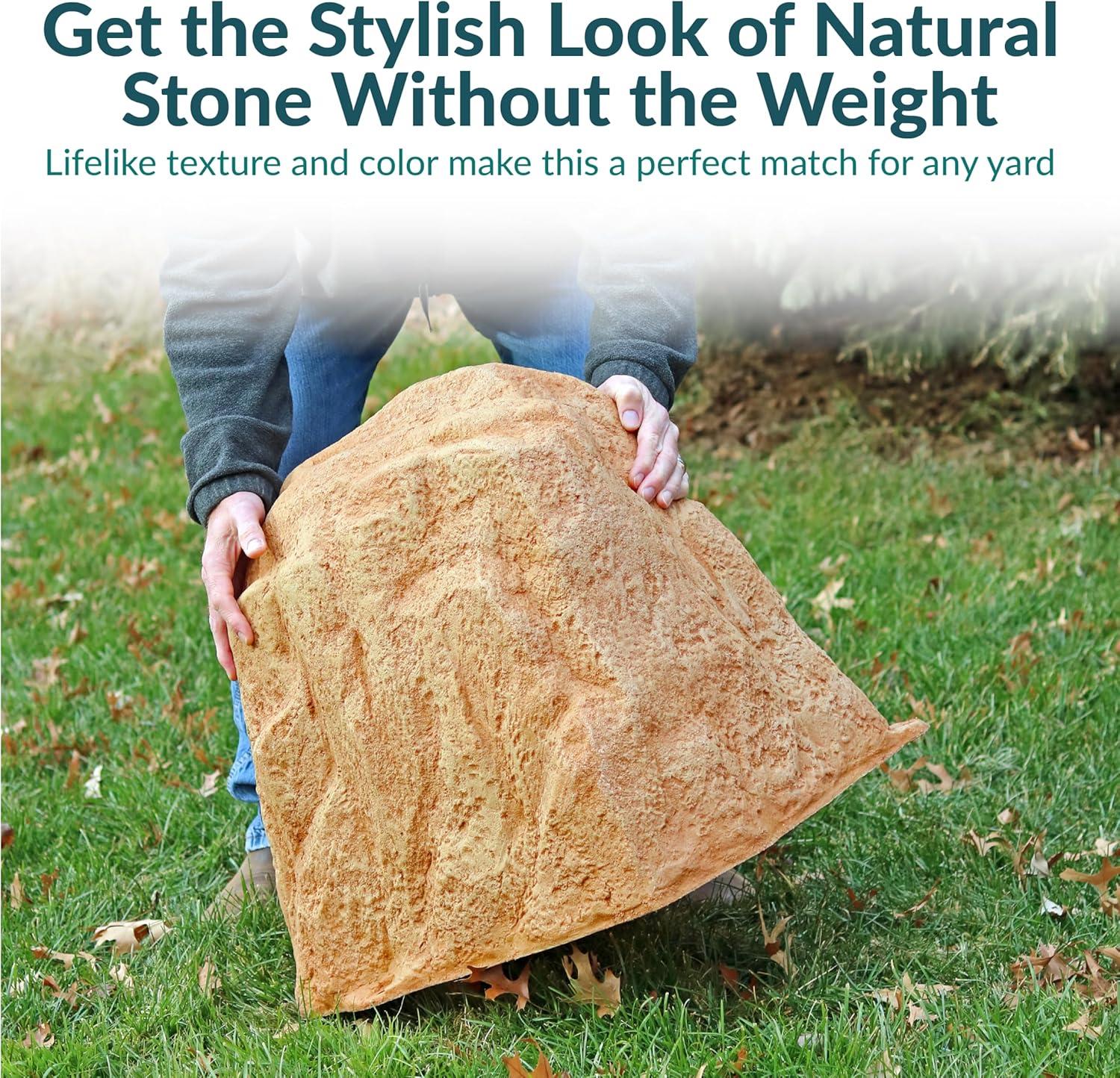 image:imageSunnydaze 35 H Polyresin Faux Landscape Rock Cover Lightweight Fake Rock Well Pump Cover for Outside Brown 2PackSand