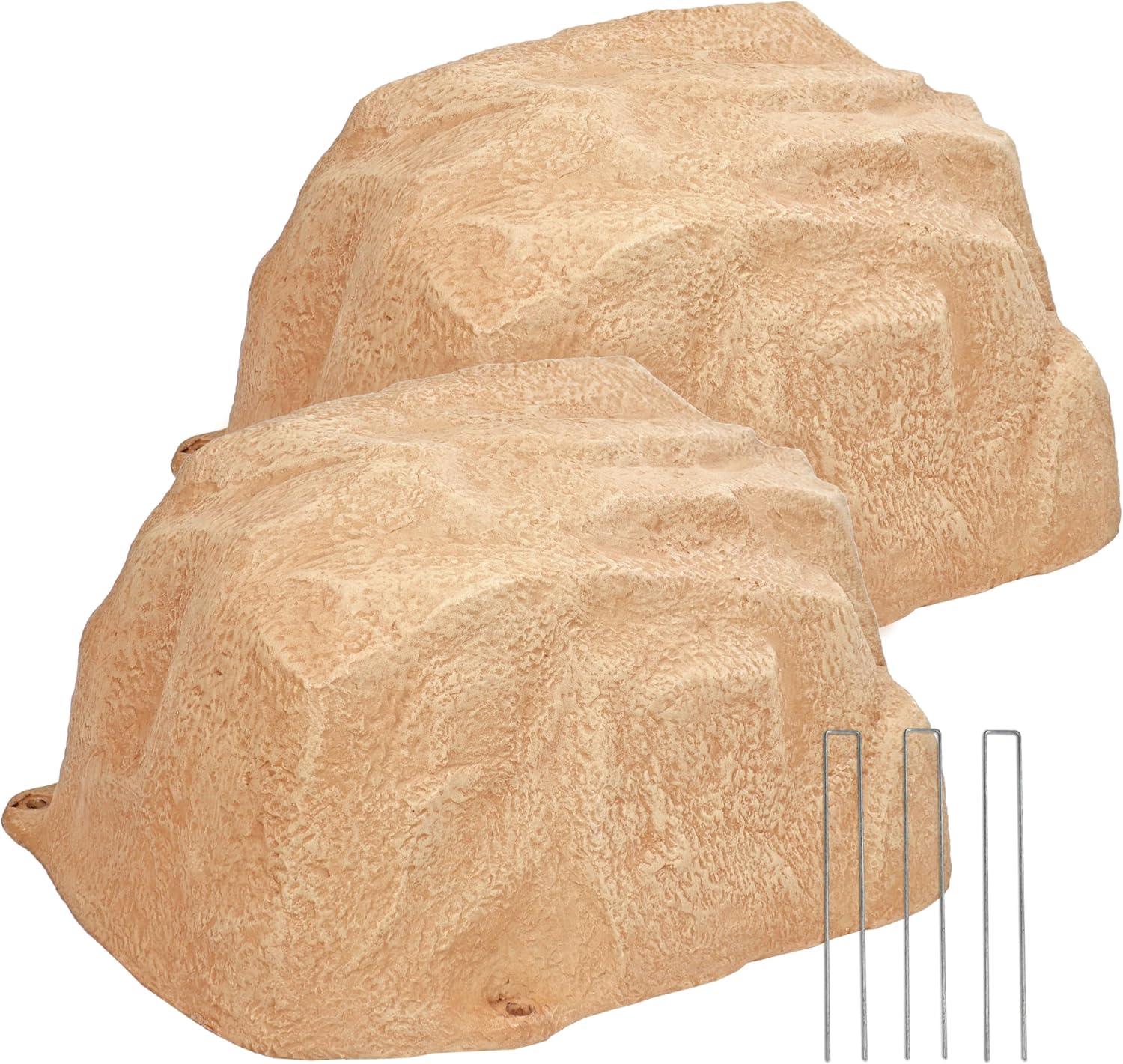 image:imageSunnydaze 35 H Polyresin Faux Landscape Rock Cover Lightweight Fake Rock Well Pump Cover for Outside Brown 2PackSand