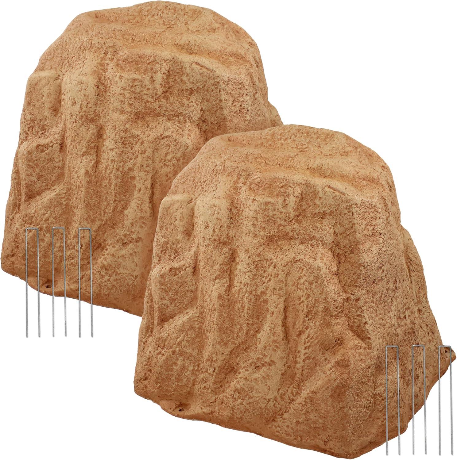 image:imageSunnydaze 35 H Polyresin Faux Landscape Rock Cover Lightweight Fake Rock Well Pump Cover for Outside Brown 2PackSand