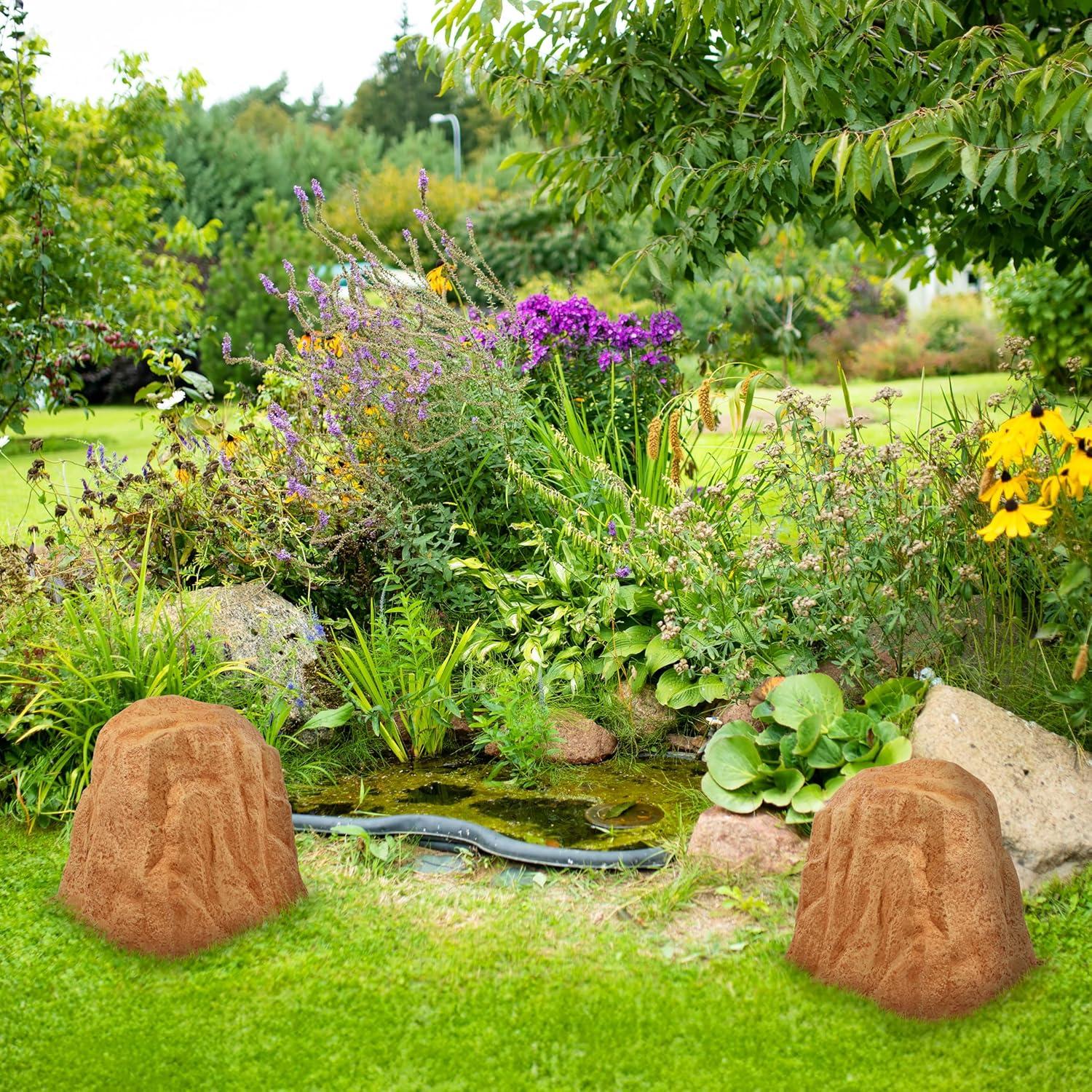 image:imageSunnydaze 35 H Polyresin Faux Landscape Rock Cover Lightweight Fake Rock Well Pump Cover for Outside Brown 2PackSand