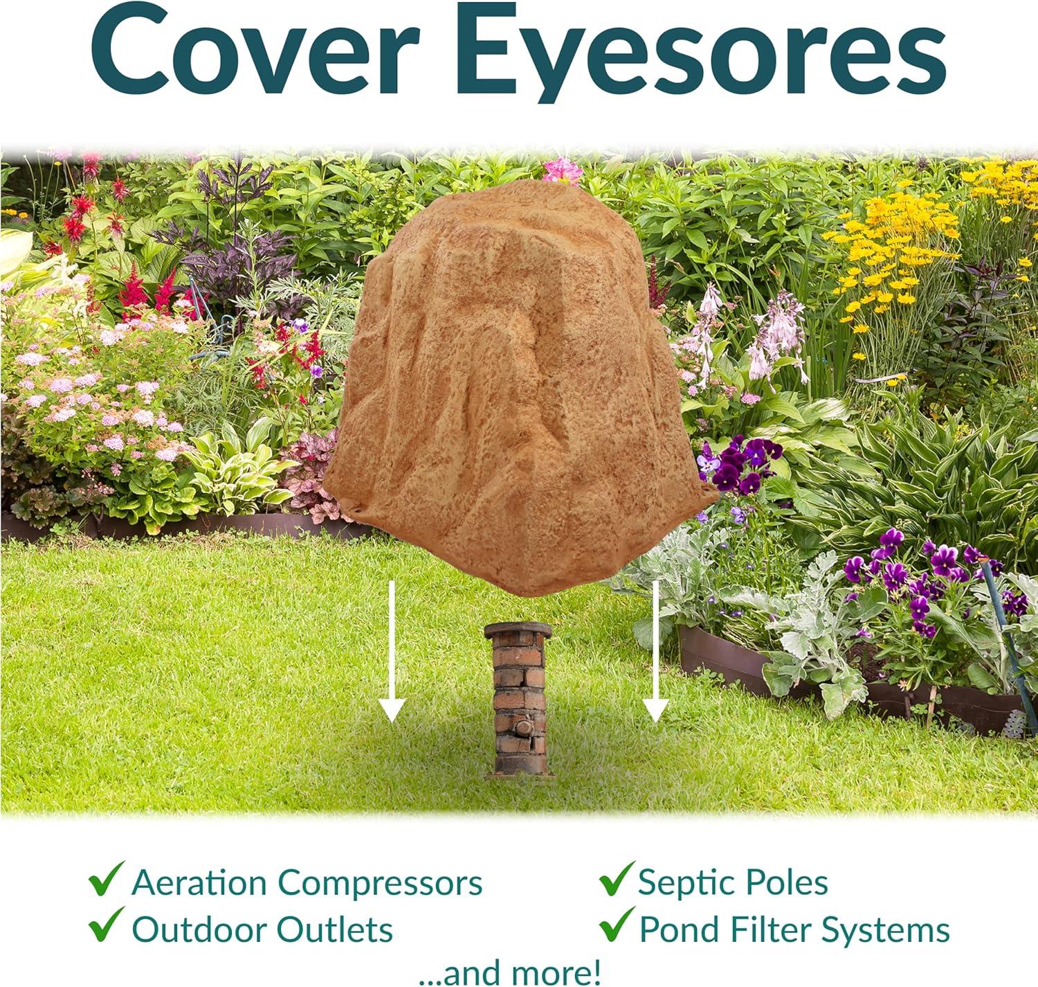 image:imageSunnydaze 35 H Polyresin Faux Landscape Rock Cover Lightweight Fake Rock Well Pump Cover for Outside Brown 2PackSand