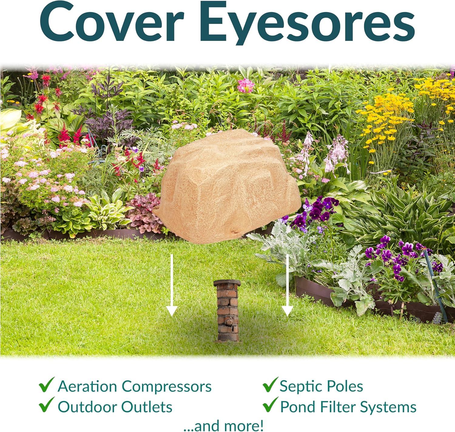image:imageSunnydaze 35 H Polyresin Faux Landscape Rock Cover Lightweight Fake Rock Well Pump Cover for Outside Brown 2PackSand