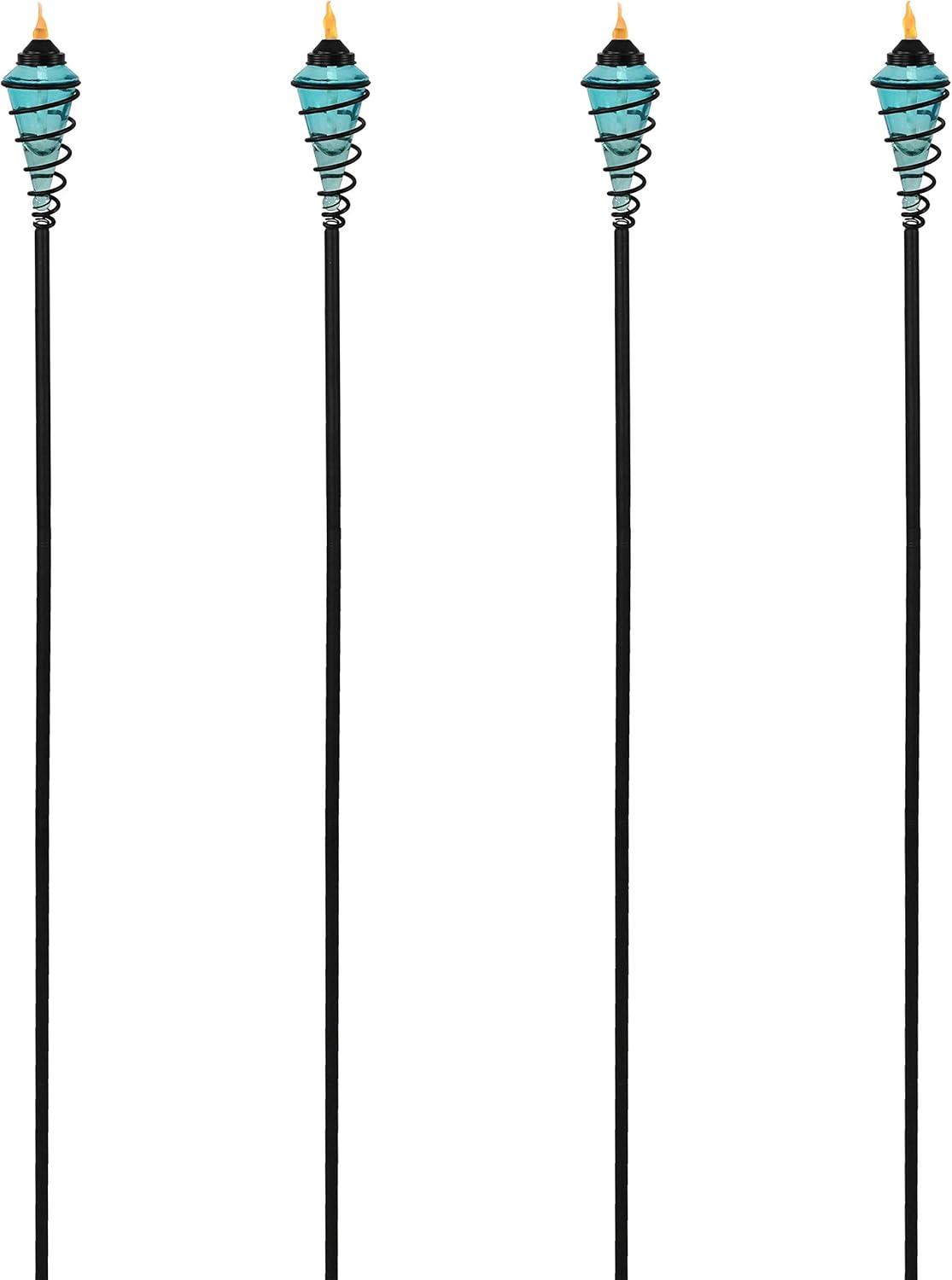 image:imageSunnydaze Blue Glass Patio Torch with Metal Swirl 25 to 66Inch Adjustable Height Set of 4