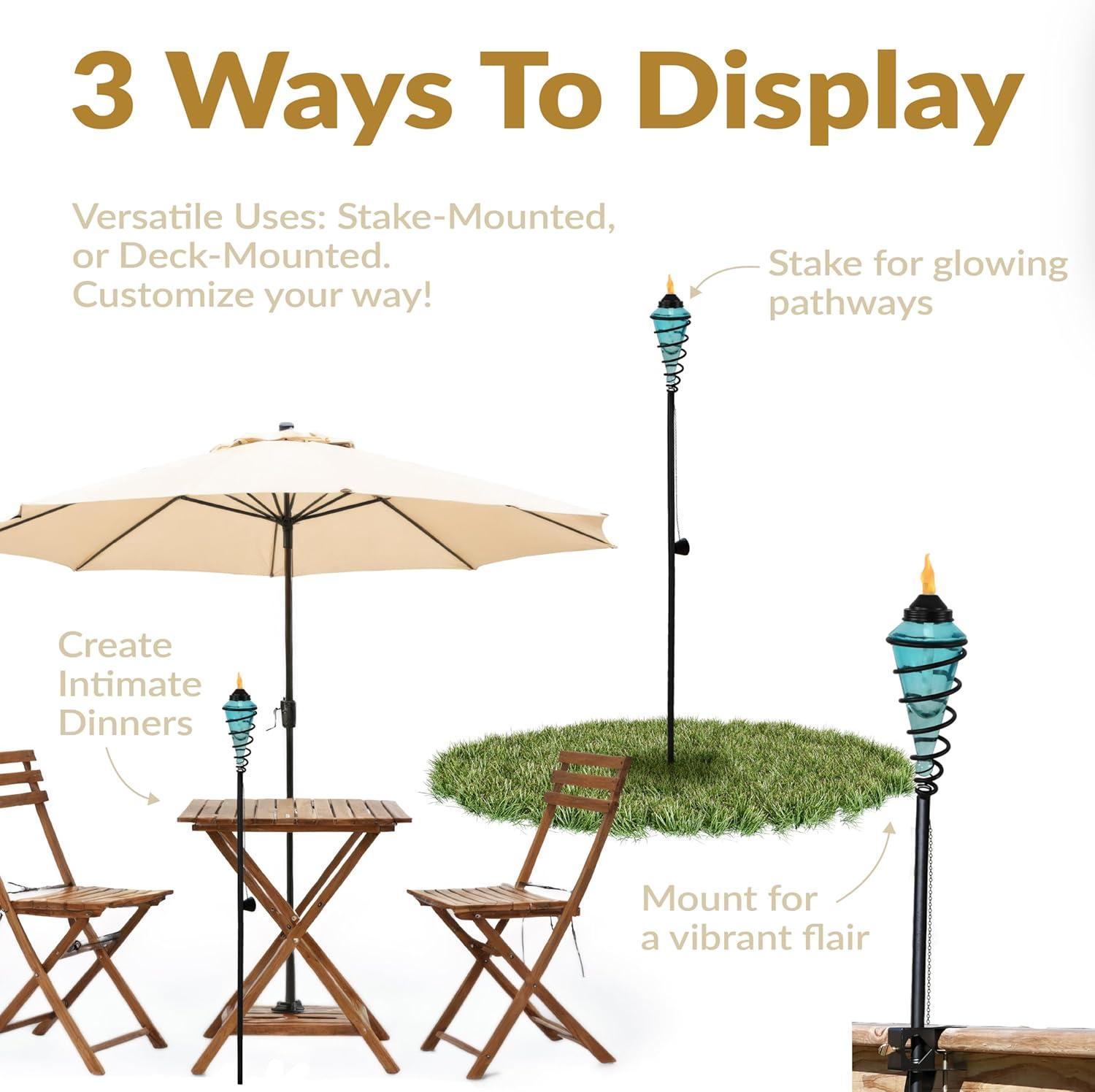 image:imageSunnydaze Glass Patio Torch Set of 225 to 66Inch Outdoor Patio and Lawn Torches with Adjustable Height for Garden Deck amp Backyard Blue