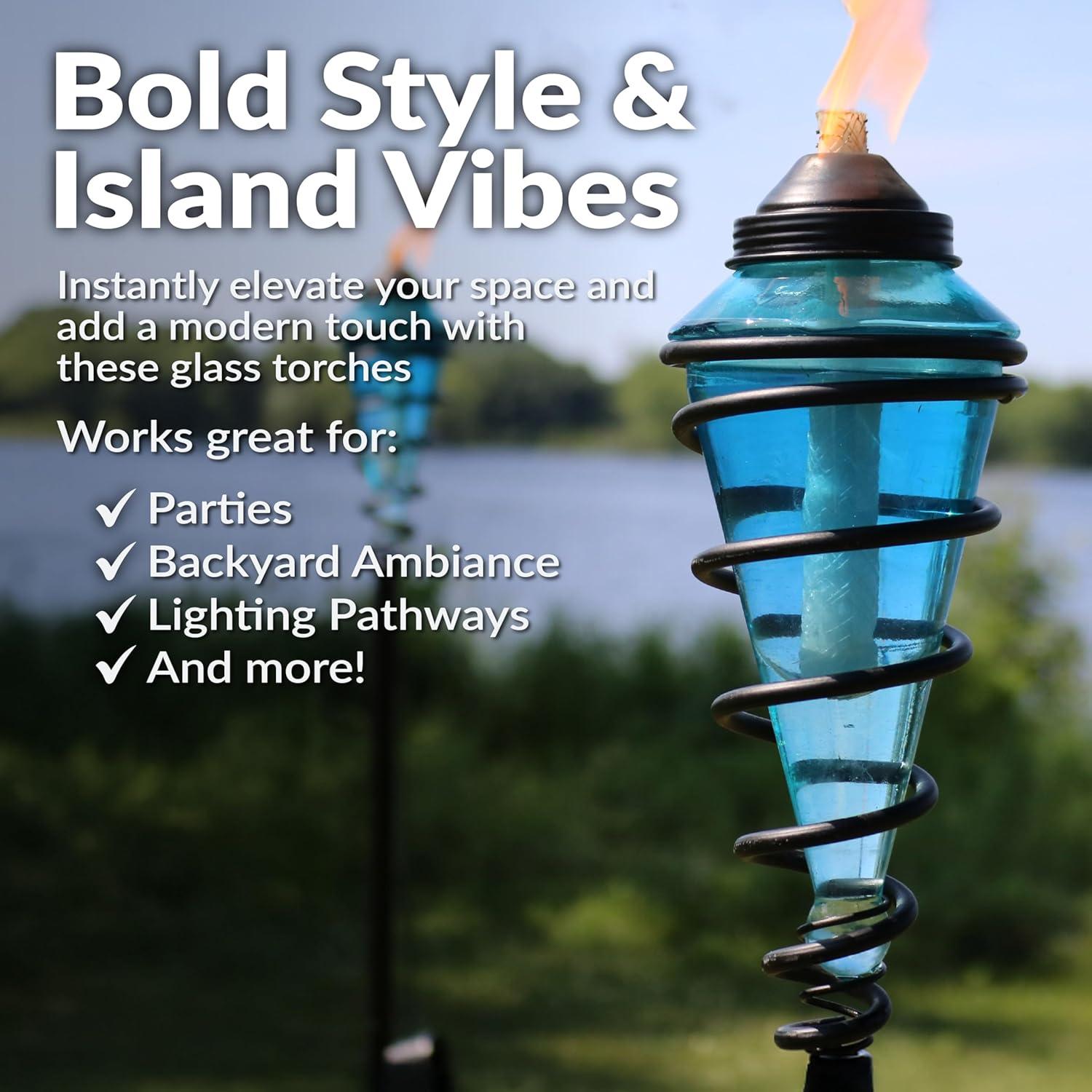 image:imageSunnydaze Glass Patio Torch Set of 225 to 66Inch Outdoor Patio and Lawn Torches with Adjustable Height for Garden Deck amp Backyard Blue