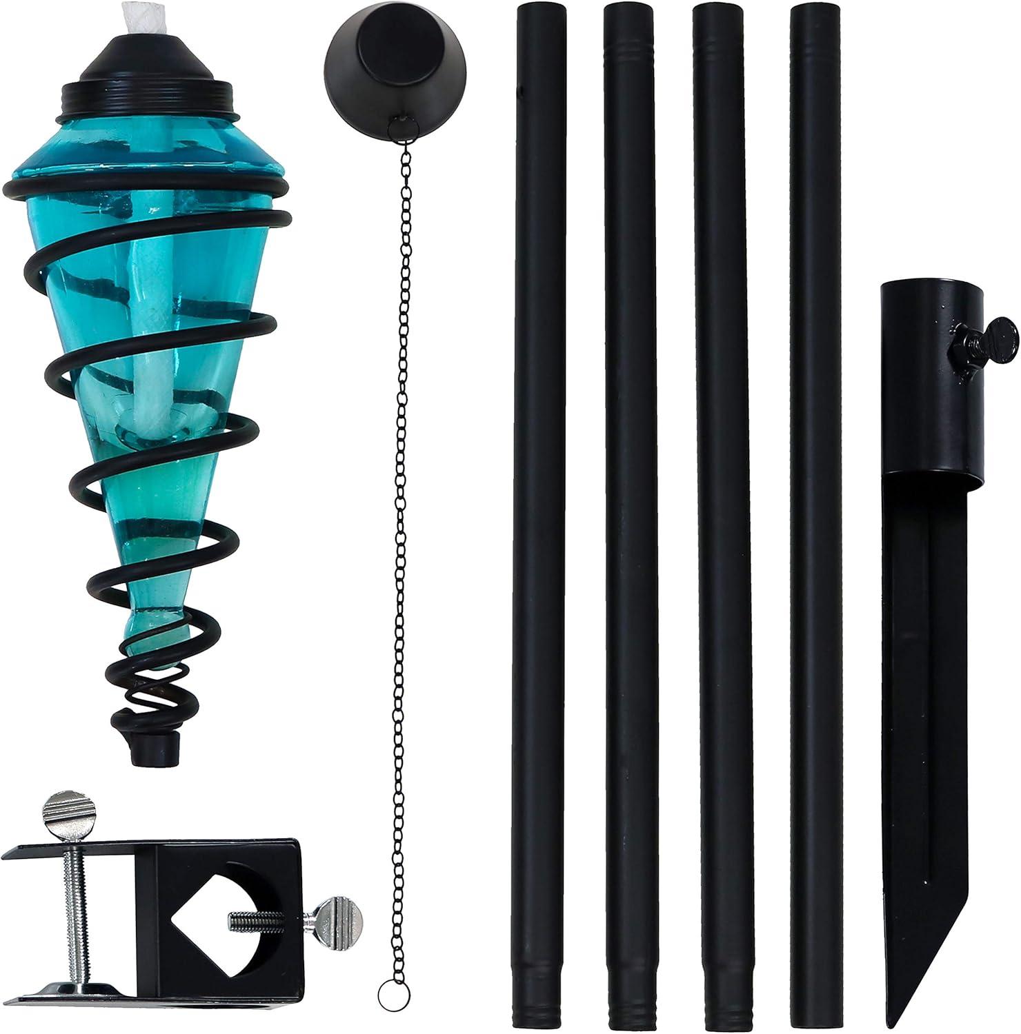image:imageSunnydaze Glass Patio Torch Set of 225 to 66Inch Outdoor Patio and Lawn Torches with Adjustable Height for Garden Deck amp Backyard Blue
