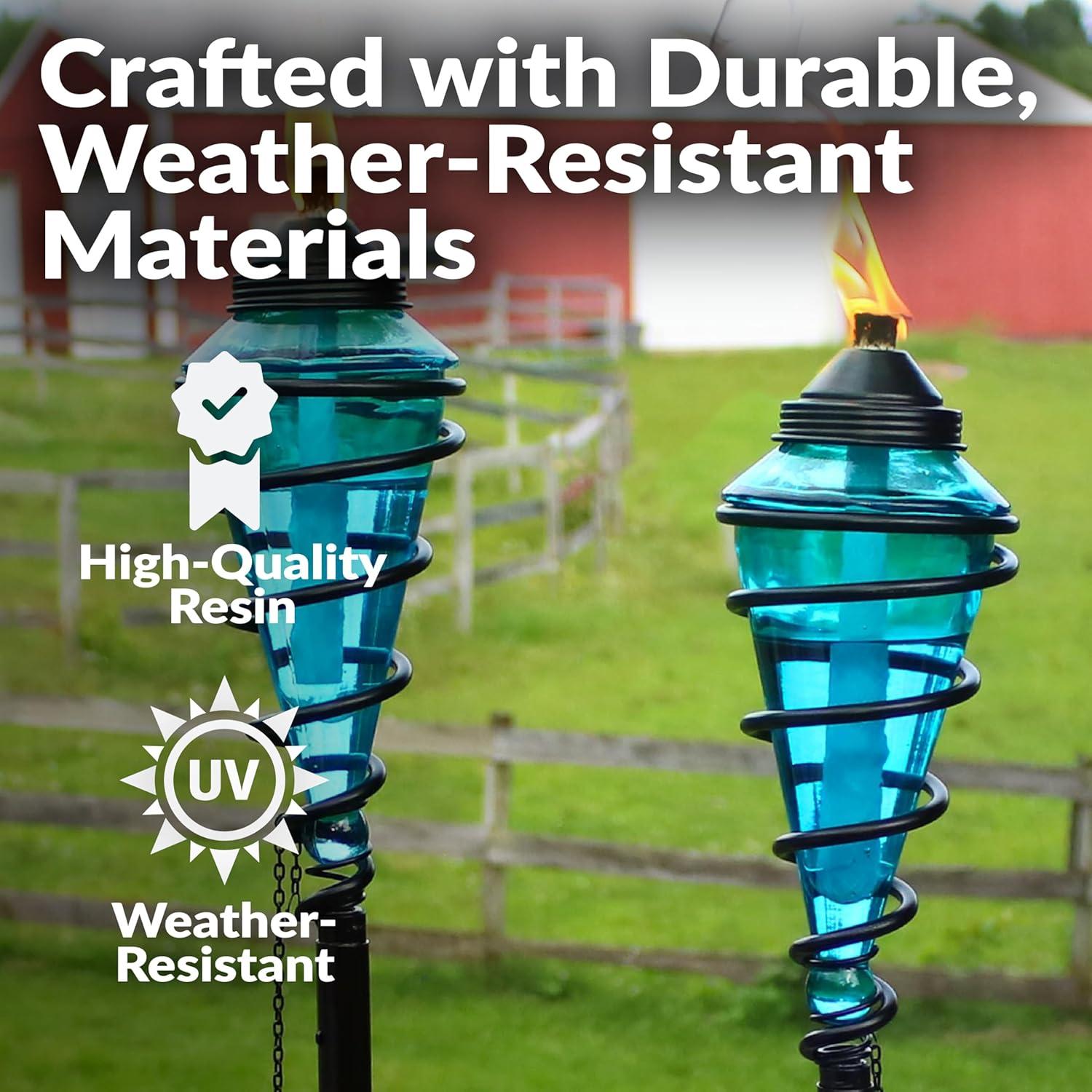 image:imageSunnydaze Glass Patio Torch Set of 225 to 66Inch Outdoor Patio and Lawn Torches with Adjustable Height for Garden Deck amp Backyard Blue