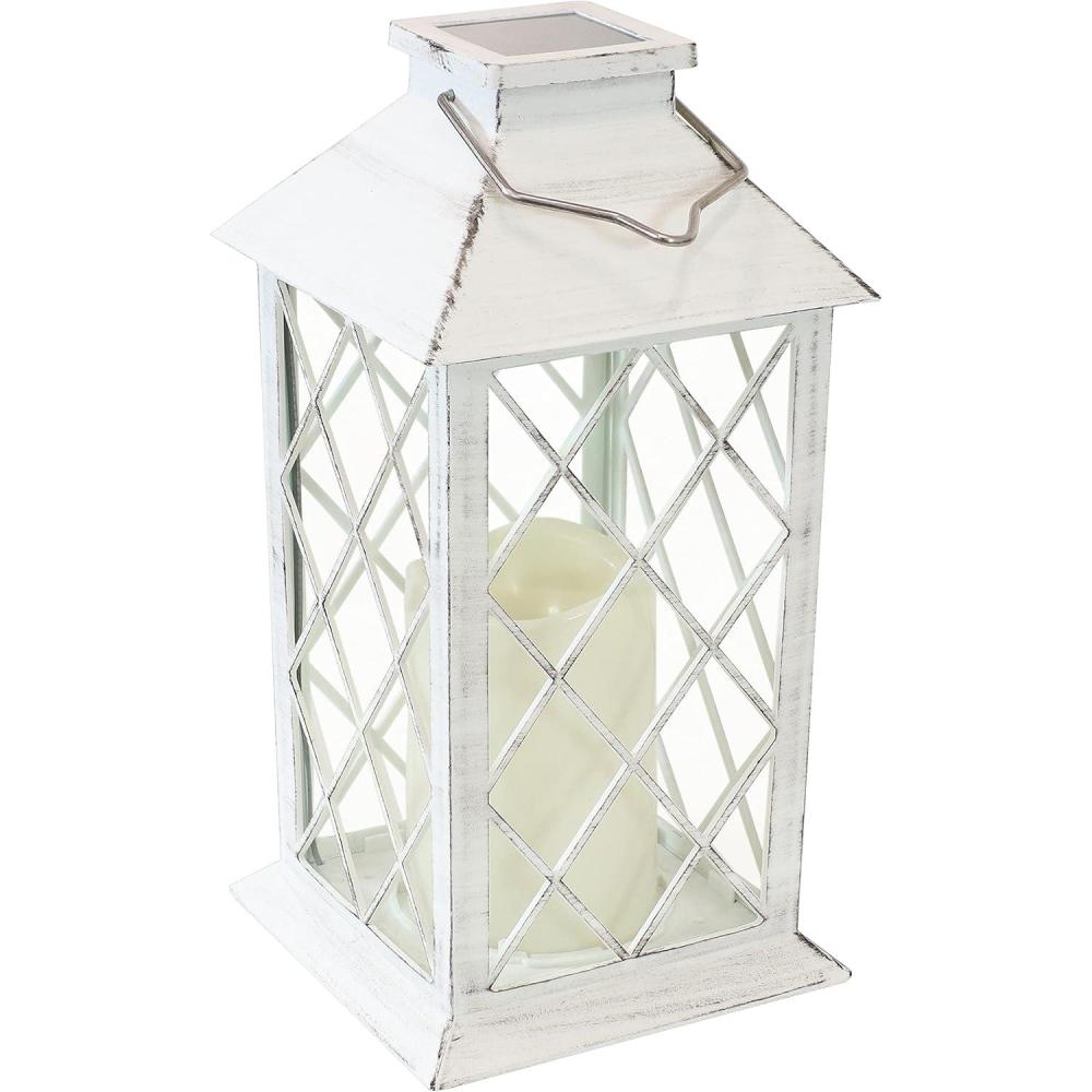 image:imageSunnydaze Concord 11Inch Solar LED Decorative Candle Lantern TabletopHanging Light White