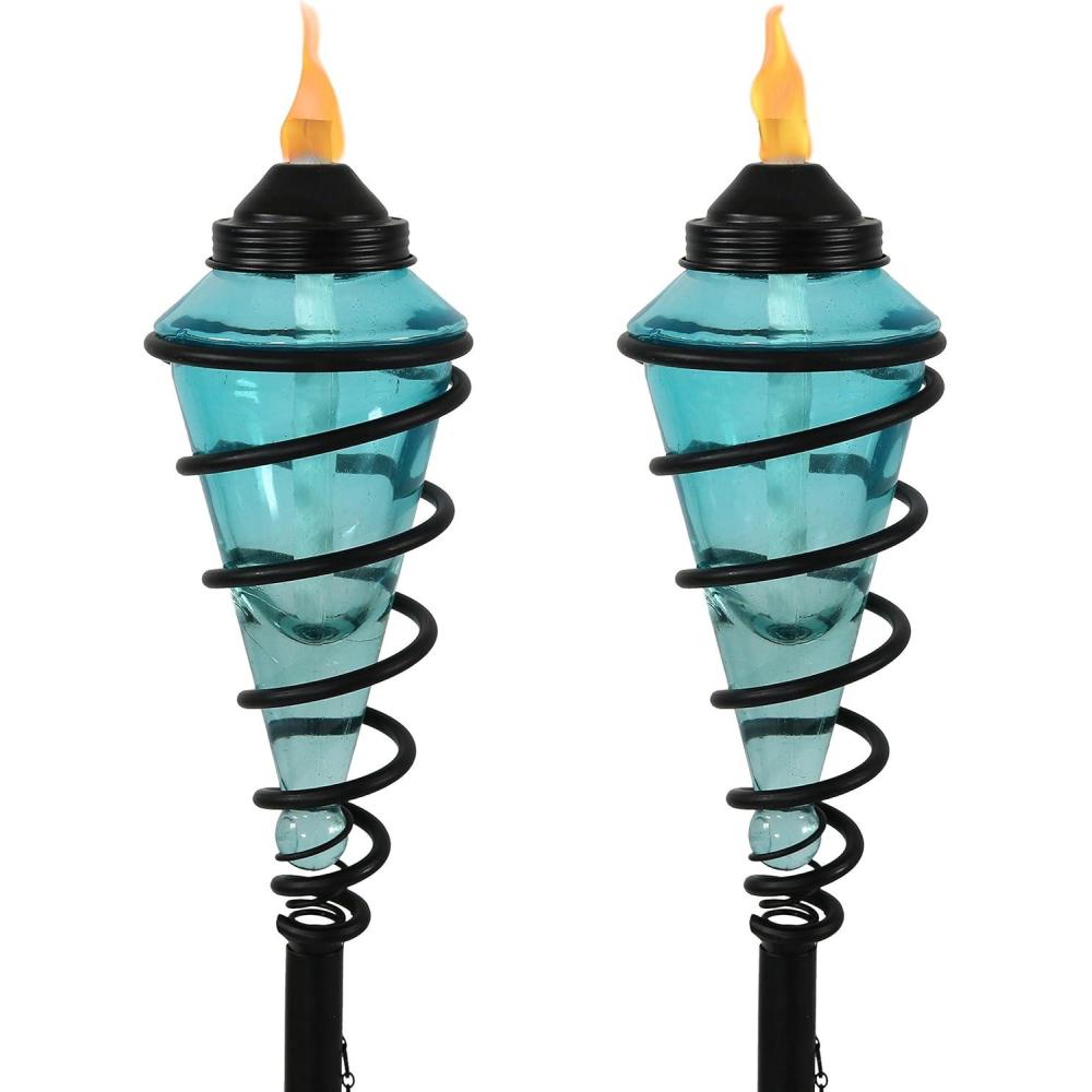 image:imageSunnydaze Glass Patio Torch Set of 225 to 66Inch Outdoor Patio and Lawn Torches with Adjustable Height for Garden Deck amp Backyard Blue