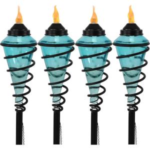 Sunnydaze Blue Glass Patio Torch with Metal Swirl – 25- to 66-Inch Adjustable Height – Set of 4