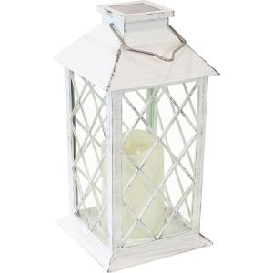 Sunnydaze Concord 11-Inch Solar LED Decorative Candle Lantern -Tabletop/Hanging Light – White