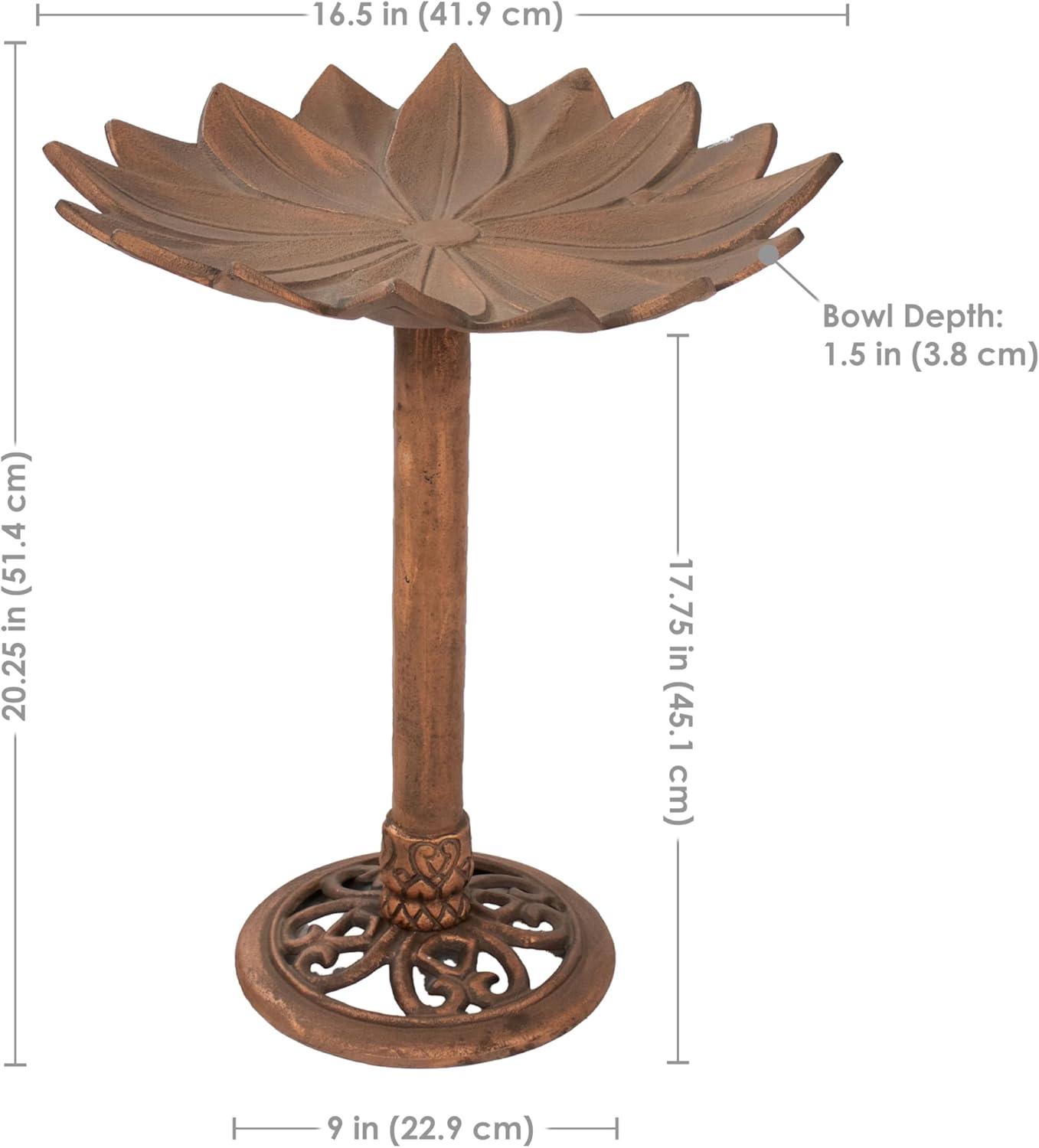 image:imageSunnydaze Garden Lotus Metal Bird Bath with UVResistant Finish Cast Aluminum Copper Patina 165