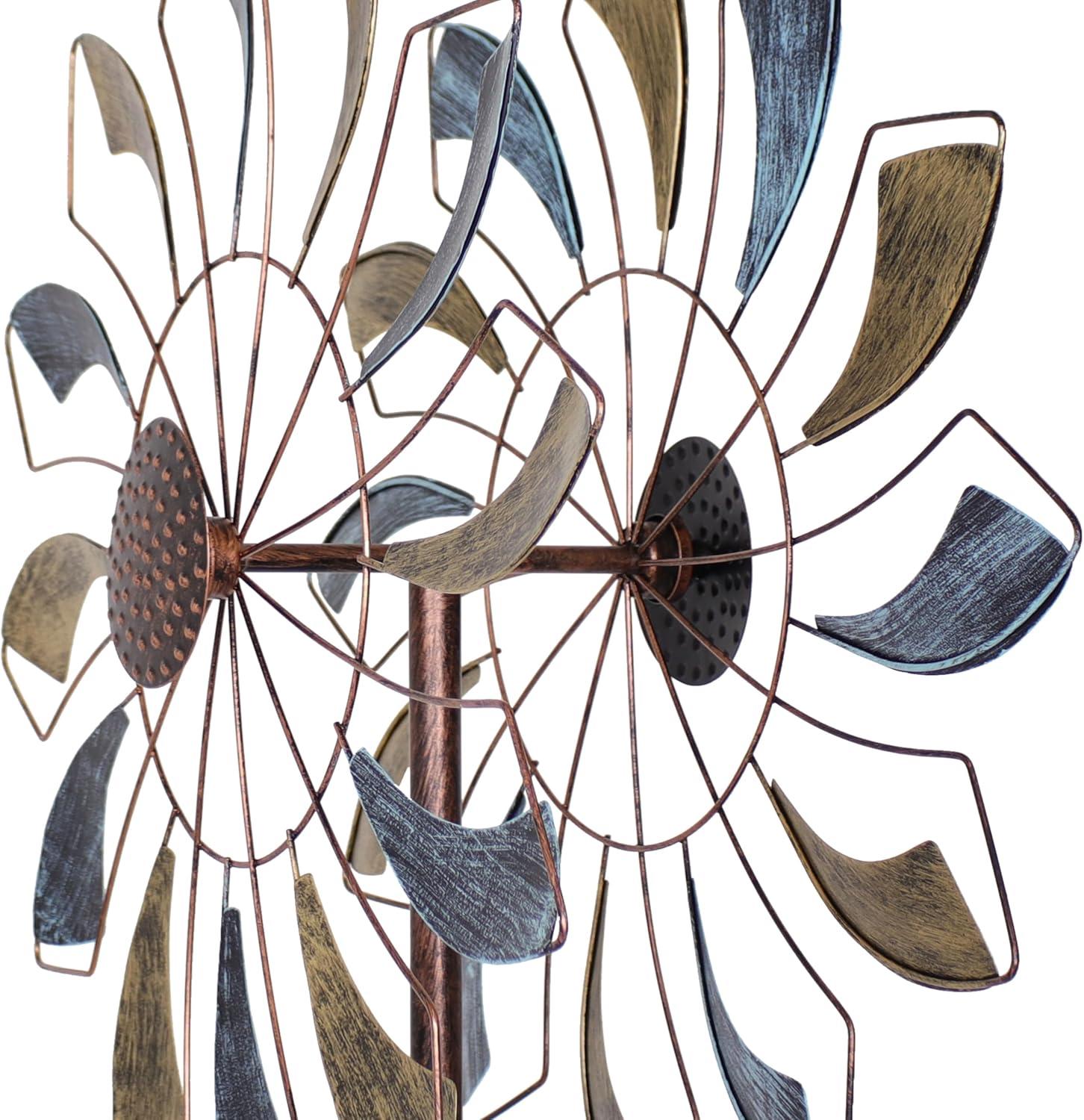 image:imageSunnydaze Metallic Pinwheel Metal Garden Wind Spinner Removable Pole Sections for Adjustable Height DualMotion Blades 845 HMetallic Pinwheel 84