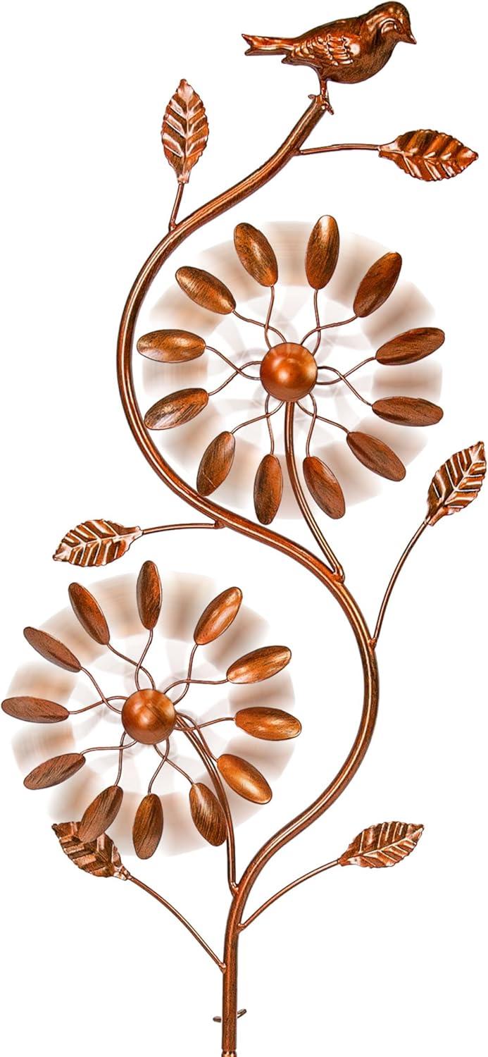 image:imageSunnydaze Metallic Pinwheel Metal Garden Wind Spinner Removable Pole Sections for Adjustable Height DualMotion Blades 845 HTwirling Twigs 48