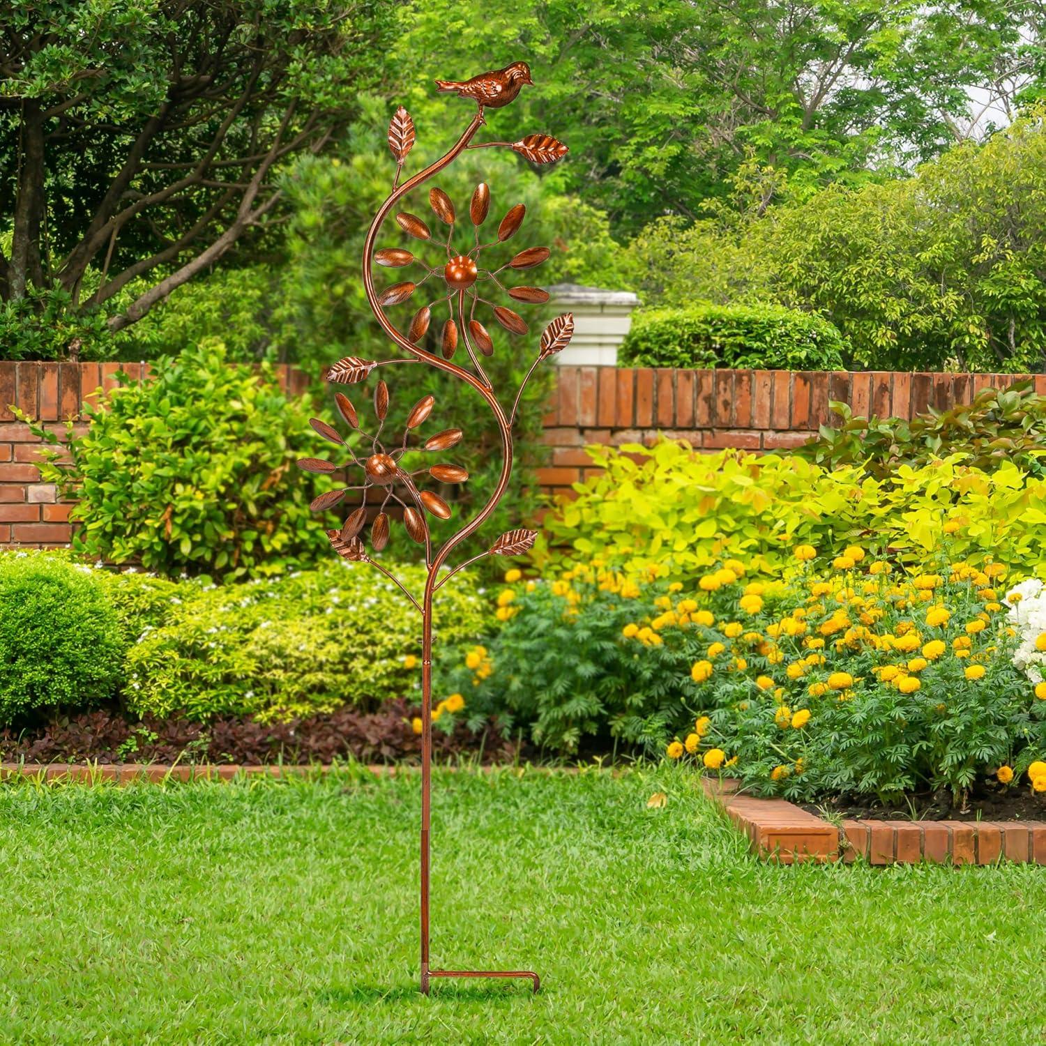 image:imageSunnydaze Metallic Pinwheel Metal Garden Wind Spinner Removable Pole Sections for Adjustable Height DualMotion Blades 845 HTwirling Twigs 48