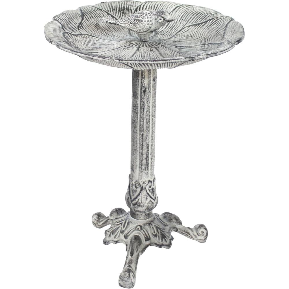 image:imageSunnydaze Bird and Blossom Metal Bird Bath with UVResistant Finish  Cast Aluminum  Antique Gray  13