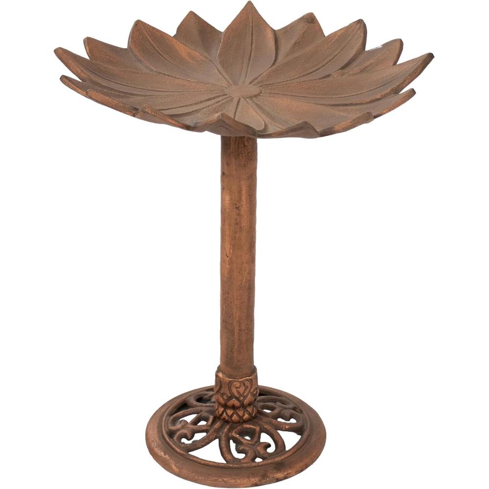 image:imageSunnydaze Garden Lotus Metal Bird Bath with UVResistant Finish  Cast Aluminum  Copper Patina  165