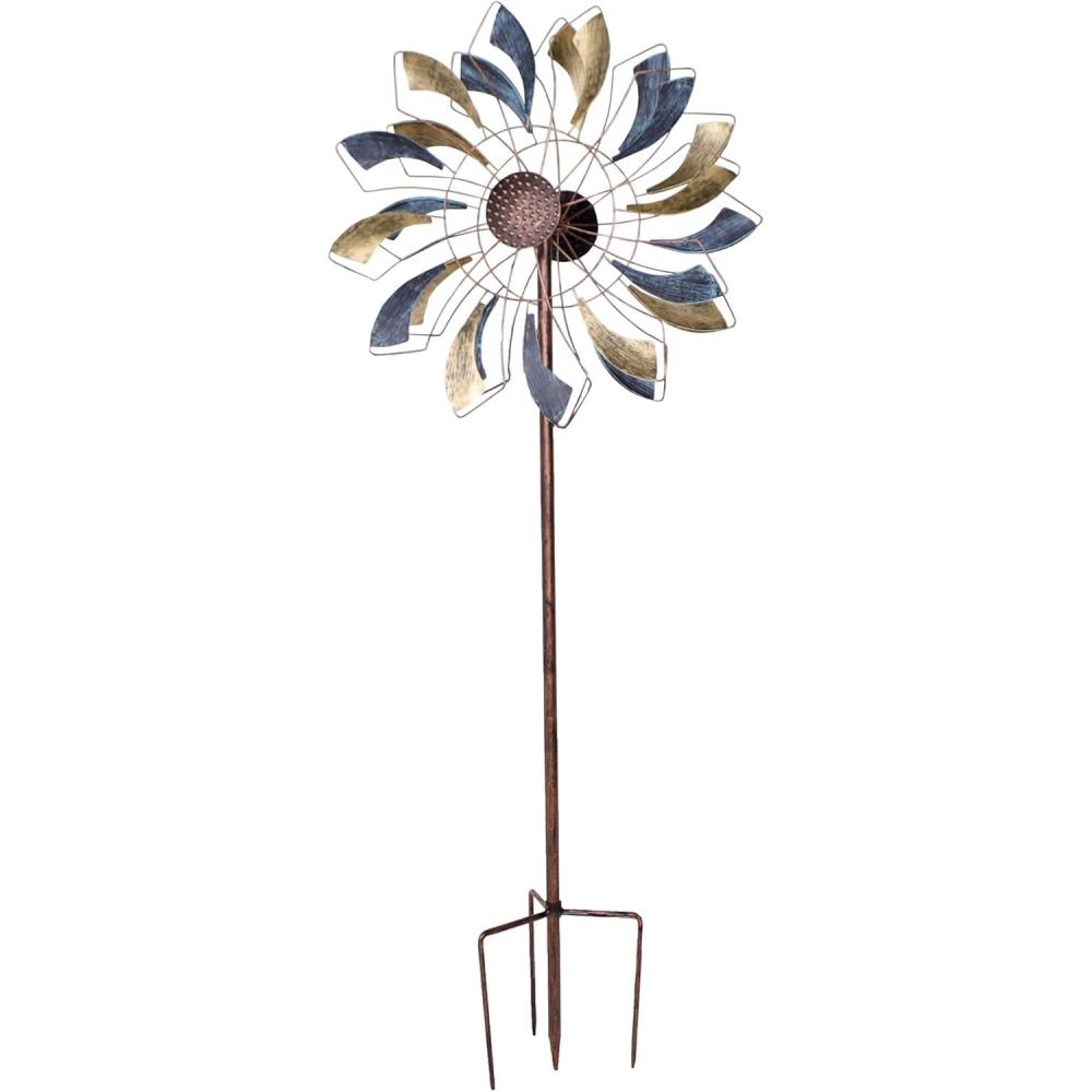 image:imageSunnydaze Metallic Pinwheel Metal Garden Wind Spinner Removable Pole Sections for Adjustable Height DualMotion Blades 845 HMetallic Pinwheel 84