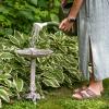 Sunnydaze Bird and Blossom Metal Bird Bath with UV-Resistant Finish – Cast Aluminum – Antique Gray – 13″
