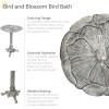 Sunnydaze Bird and Blossom Metal Bird Bath with UV-Resistant Finish – Cast Aluminum – Antique Gray – 13″