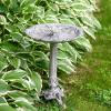 Sunnydaze Bird and Blossom Metal Bird Bath with UV-Resistant Finish – Cast Aluminum – Antique Gray – 13″